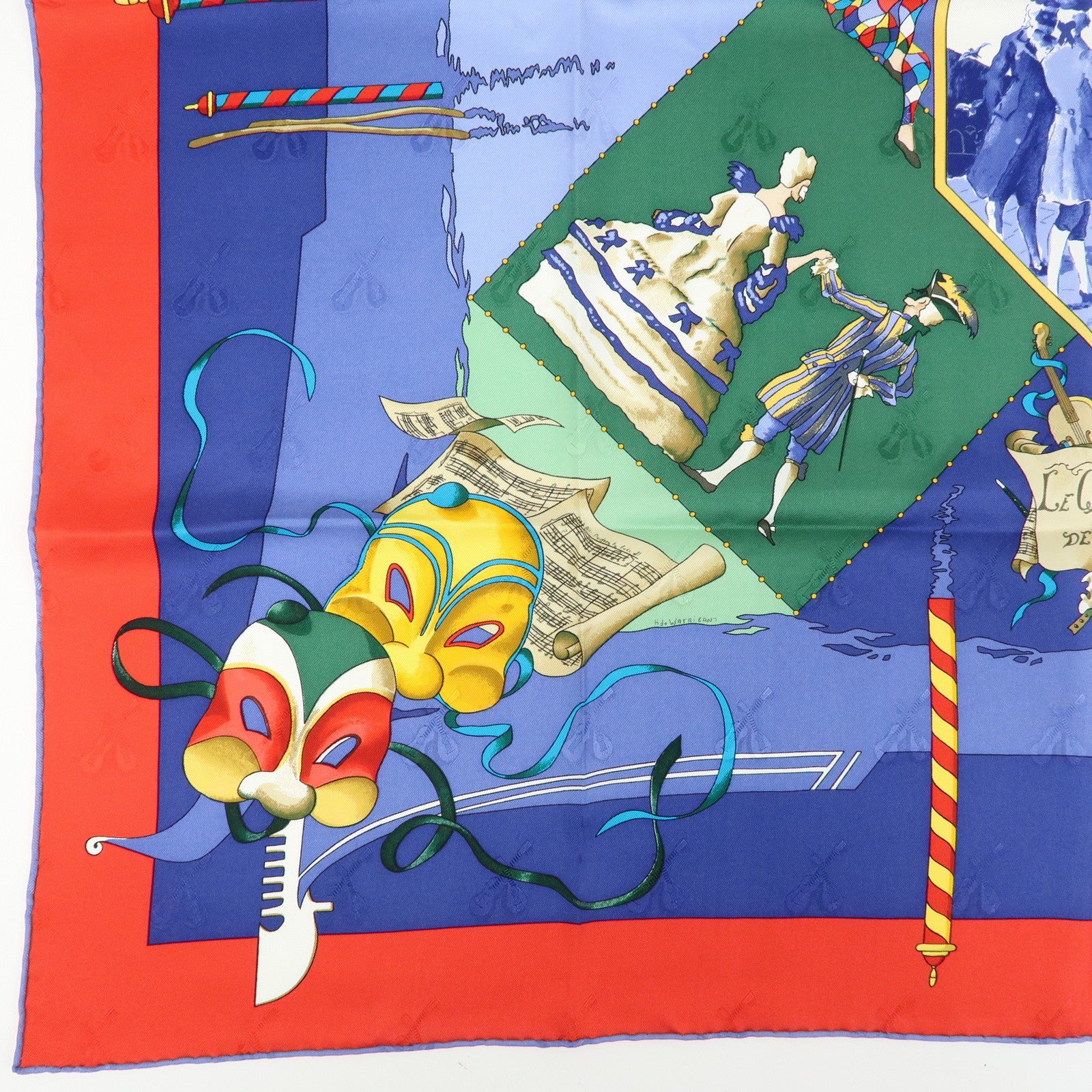 HERMES Carre 90 Silk 100% Scarf LE CARNAVAL DE VENISE Blue Red