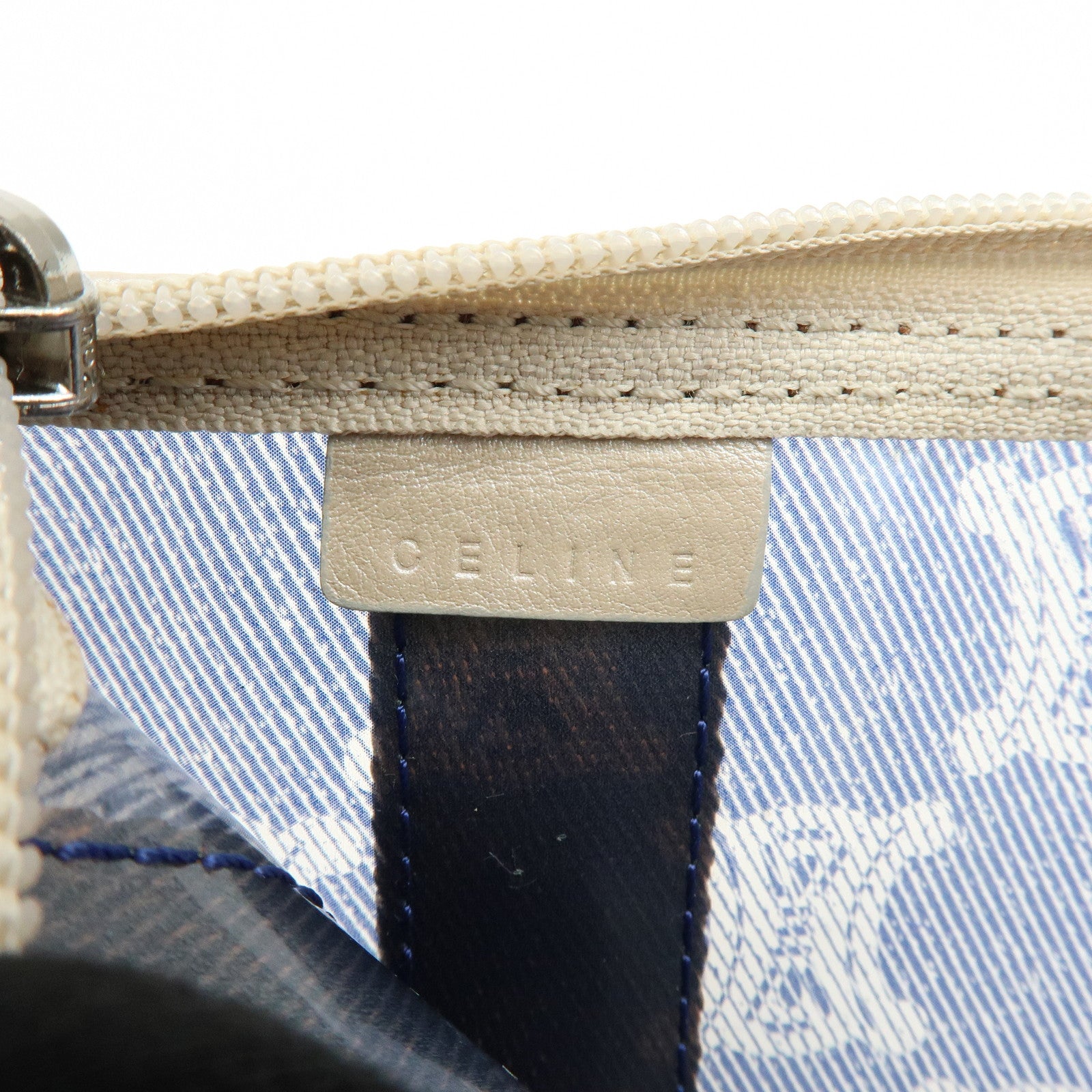 CELINE Macadam Vinyl Leather Tote Bag Hand Bag Blue Brown