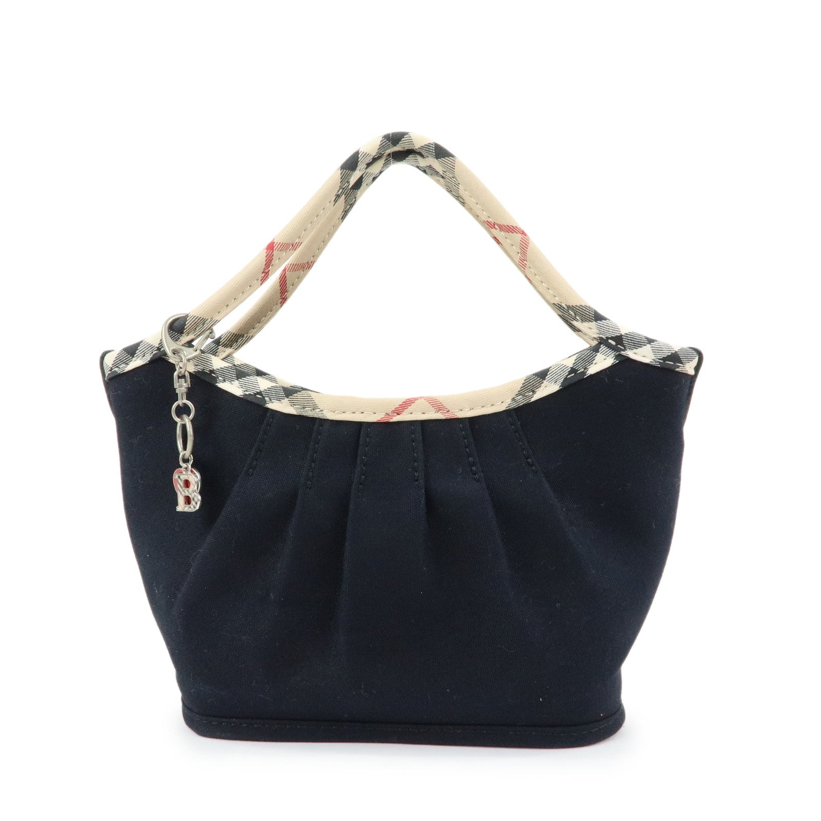BURBERRY Nova Plaid Canvas Mini Hand Bag Tote Bag Black Beige