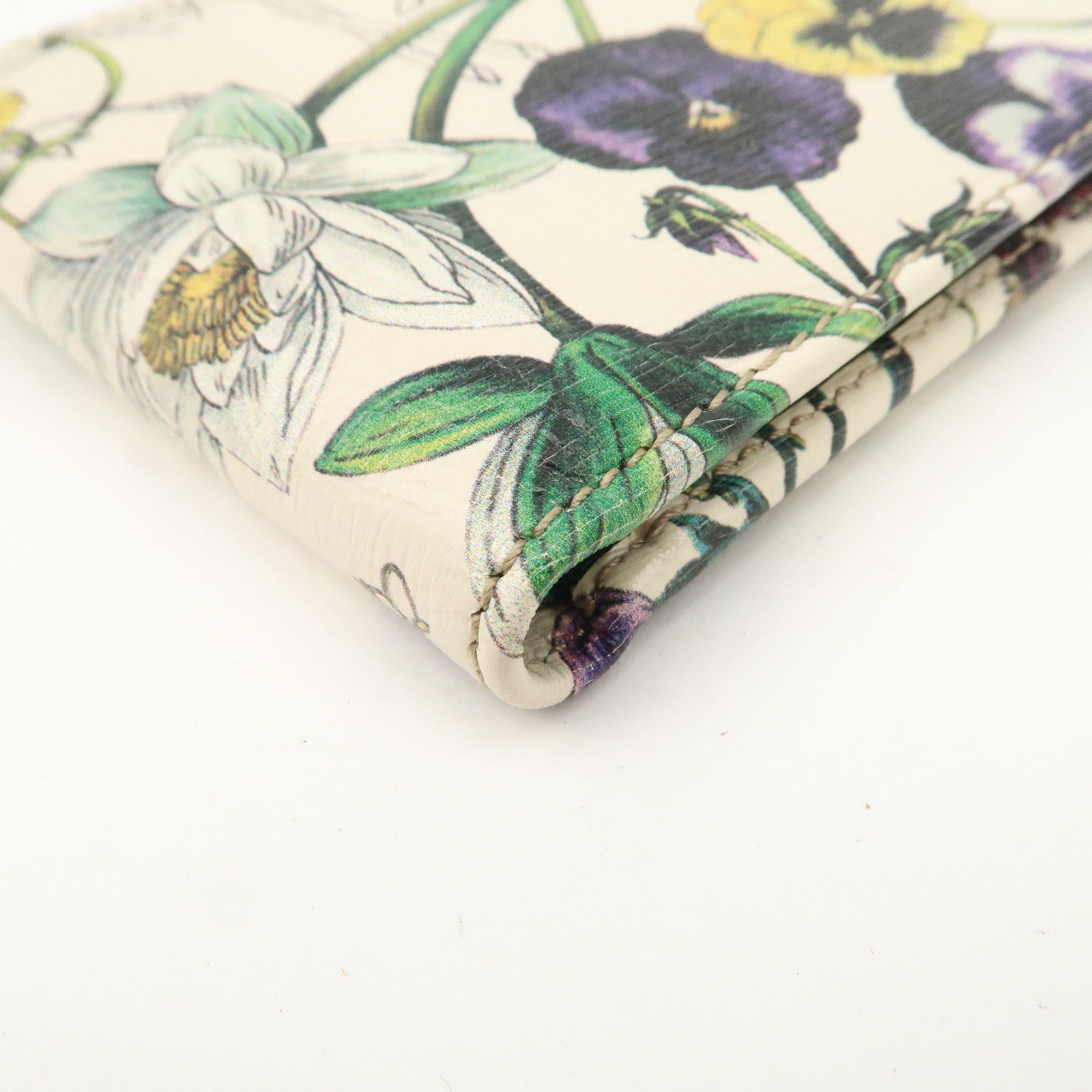 GUCCI GG Marmont Flora Canvas Leather Compact Wallet Ivory 04848