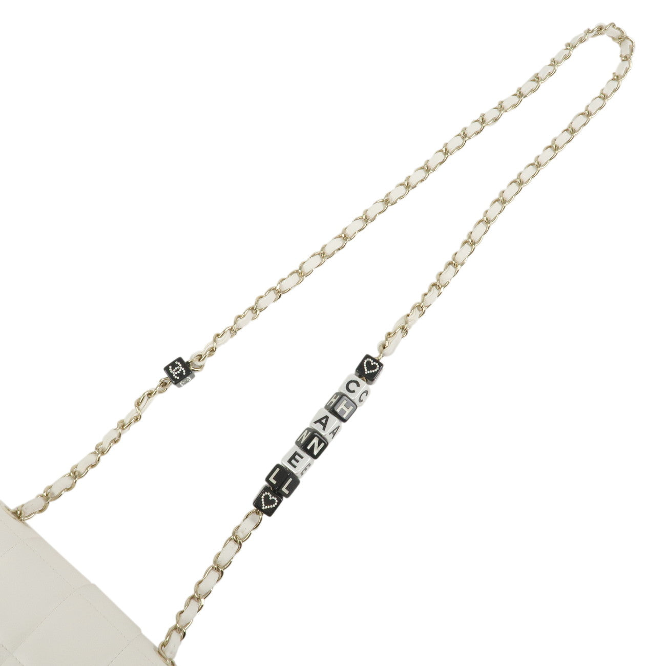 CHANEL Chocolate Bar Lamb skin White   Gold -