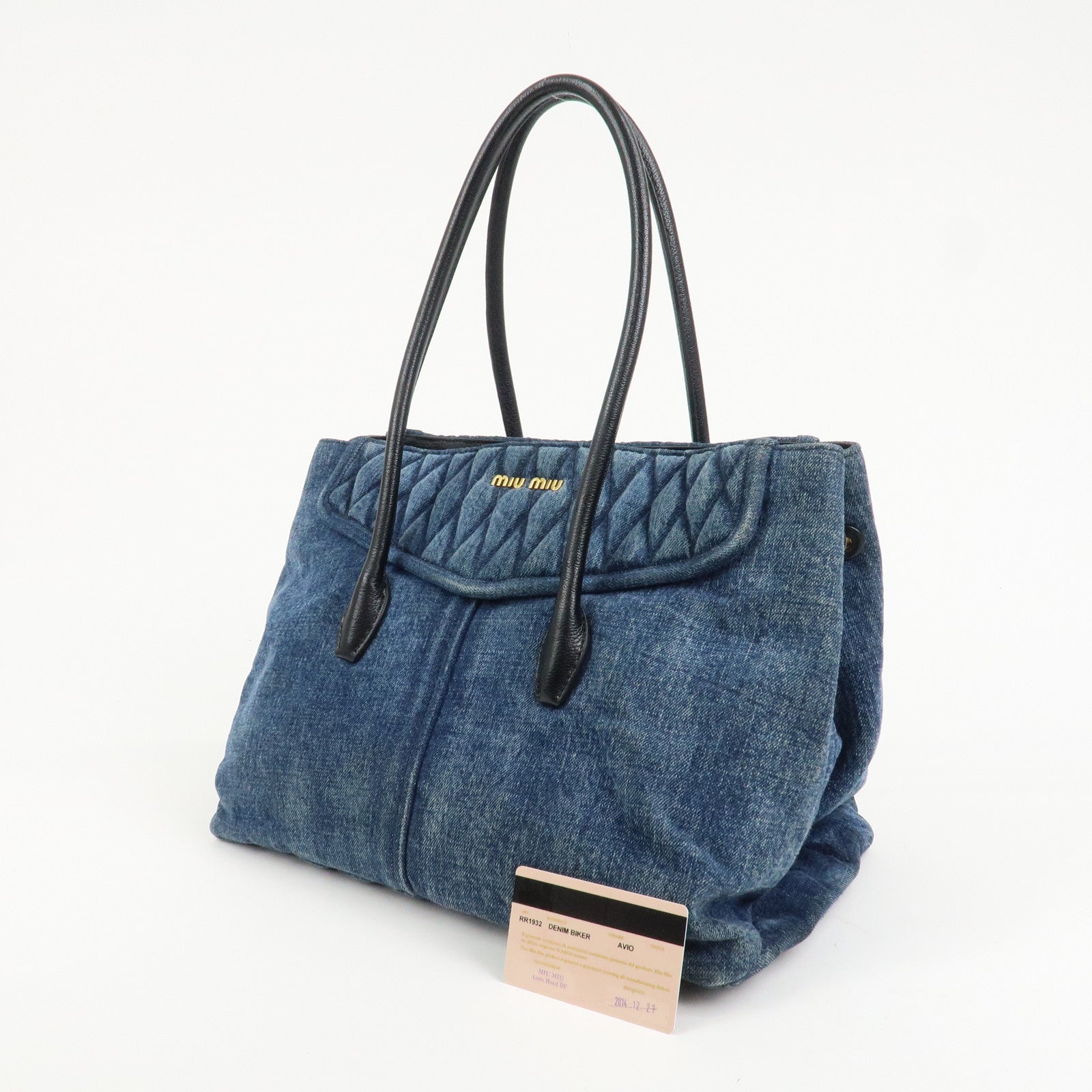 MIU MIU Biker Denim Leather Tote Bag Hand Bag Navy RR1932