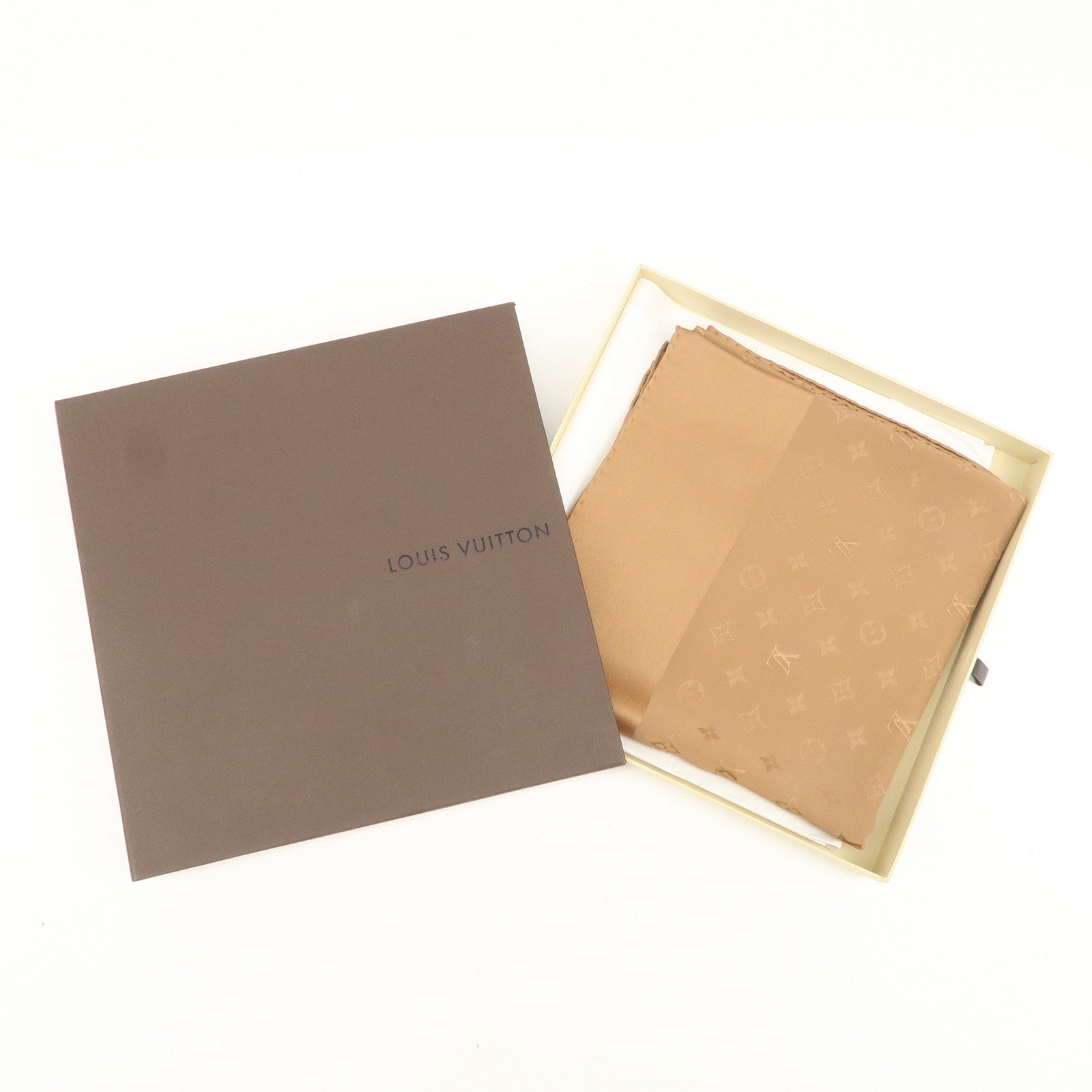 Louis Vuitton Monogram Logo Silk 100％ Scarf Caramel