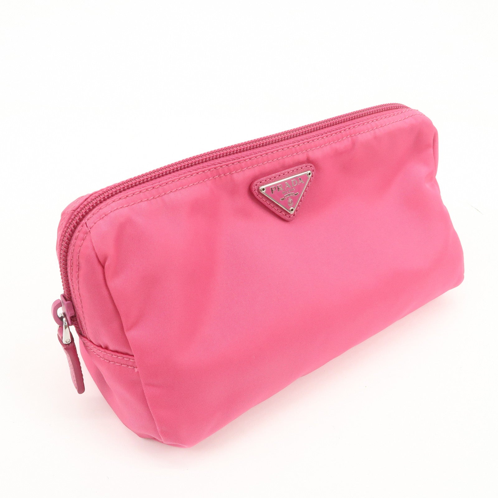 PRADA Triangle Logo Nylon Pouch Cosmetic Pouch Fuchsia Pink 1NA693