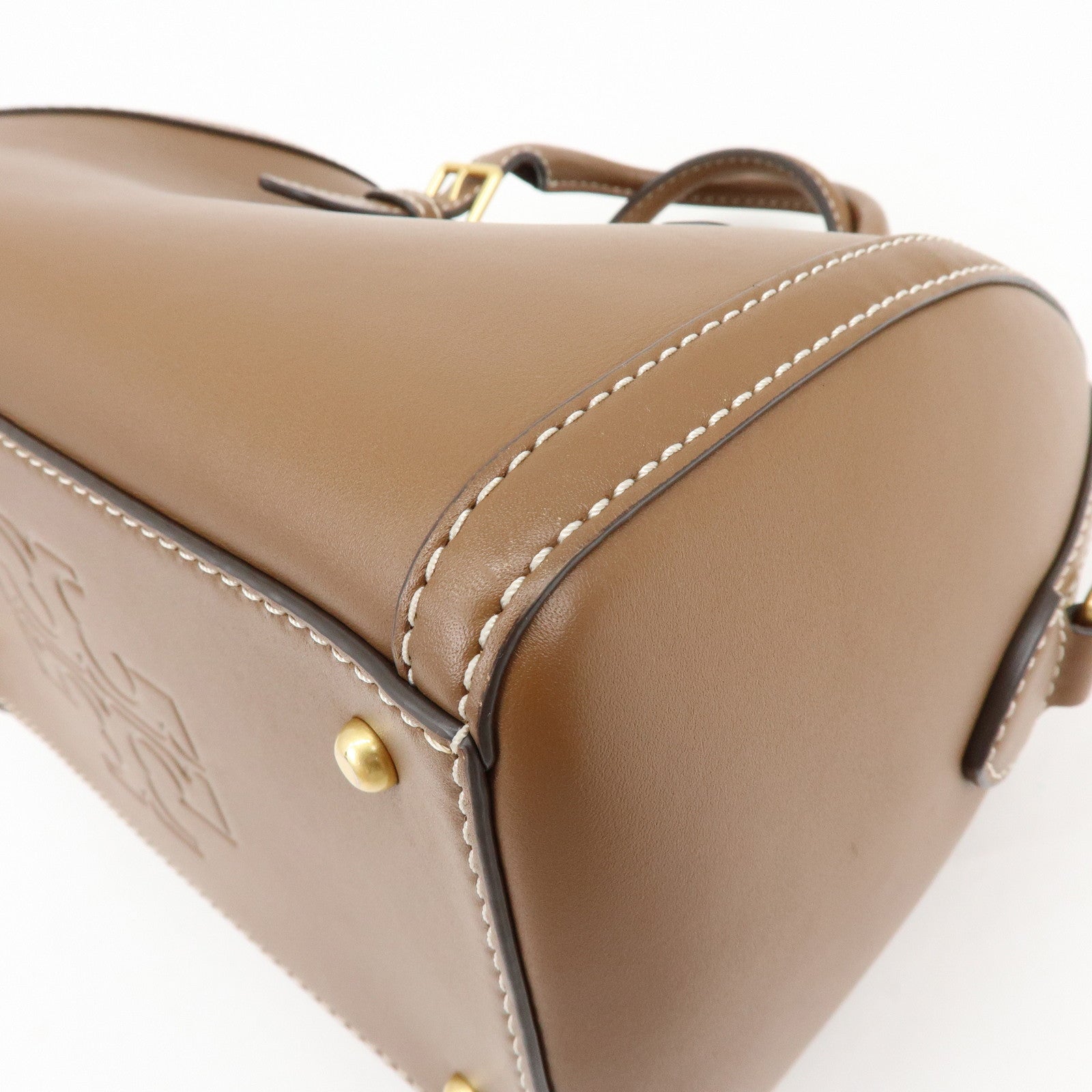 TORY BURCH T Monogram Leather 2Way Bag Barrel Shoulder Bag Brown