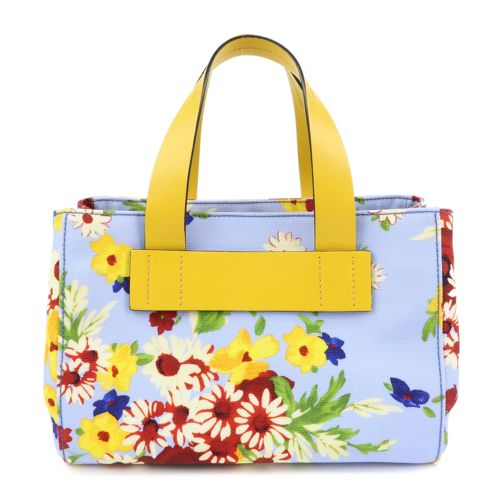 MIU MIU Canvas Leather 2Way Hand Shoulder Bag Blue Yellow 5BA085