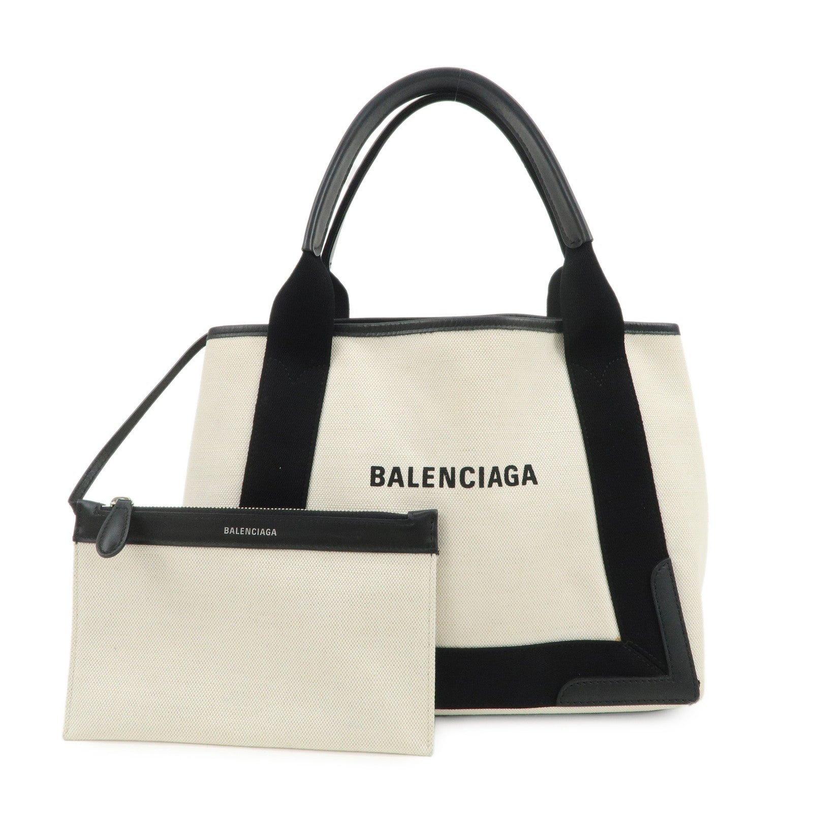BALENCIAGA Navy Cabas S Cotton Calf Skin Tote Bag Hand Bag 339933