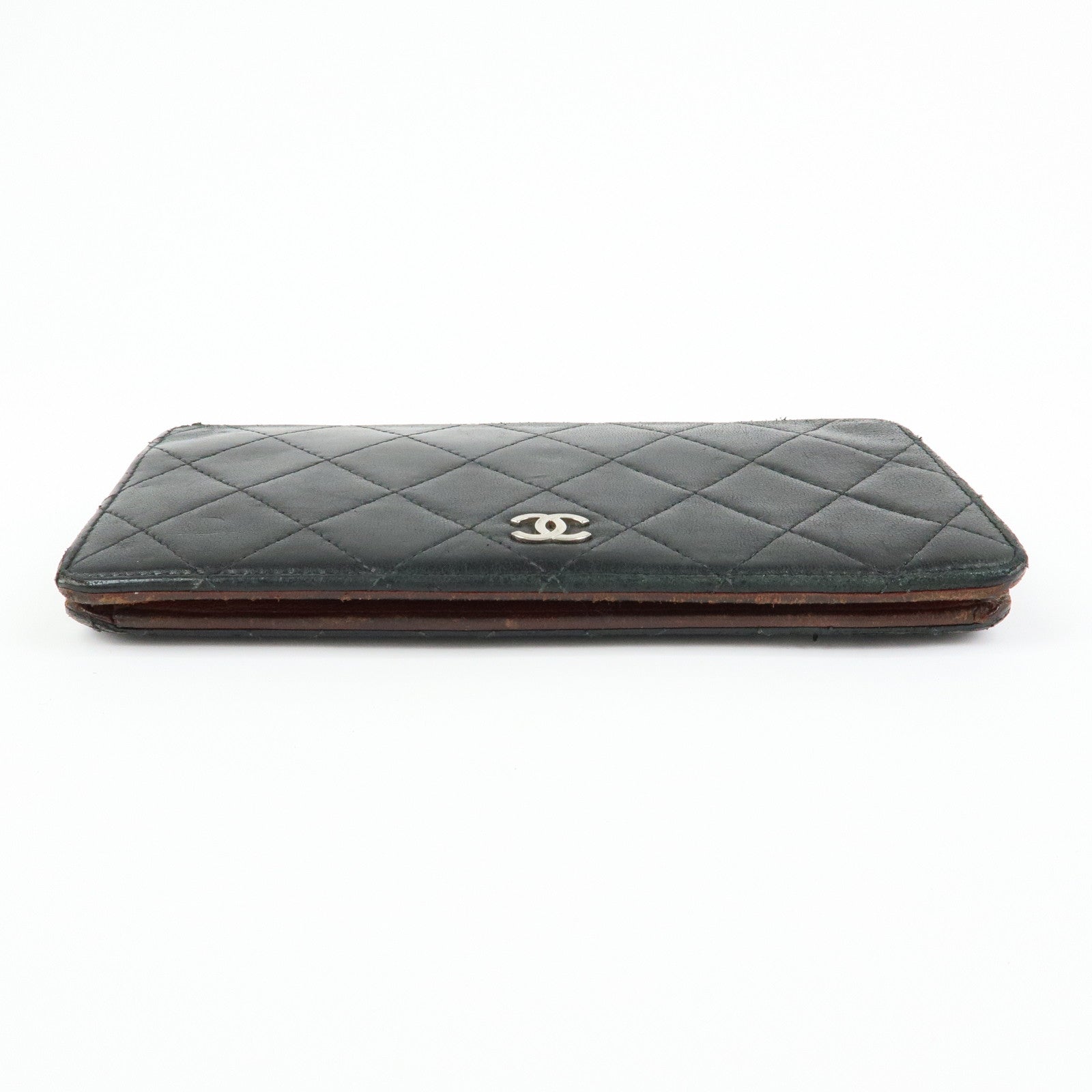 CHANEL Matelasse COCO Mark Lamb Skin Long Wallet Black