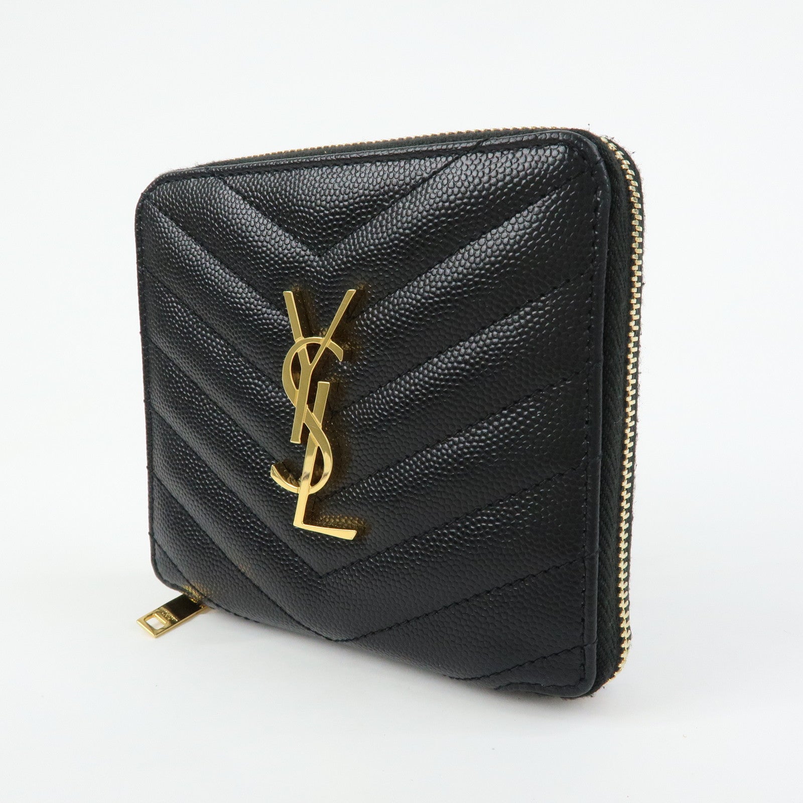 SAINT LAURENT PARIS Cassandra Leather Compact Wallet Black