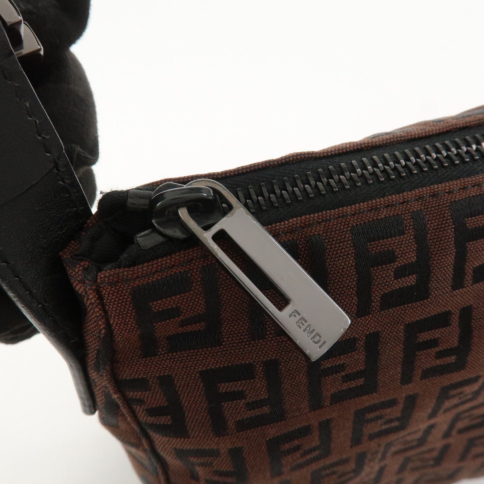 FENDI Zucchino Canvas Leather Shoulder Bag Hand Bag Brown 8BR444