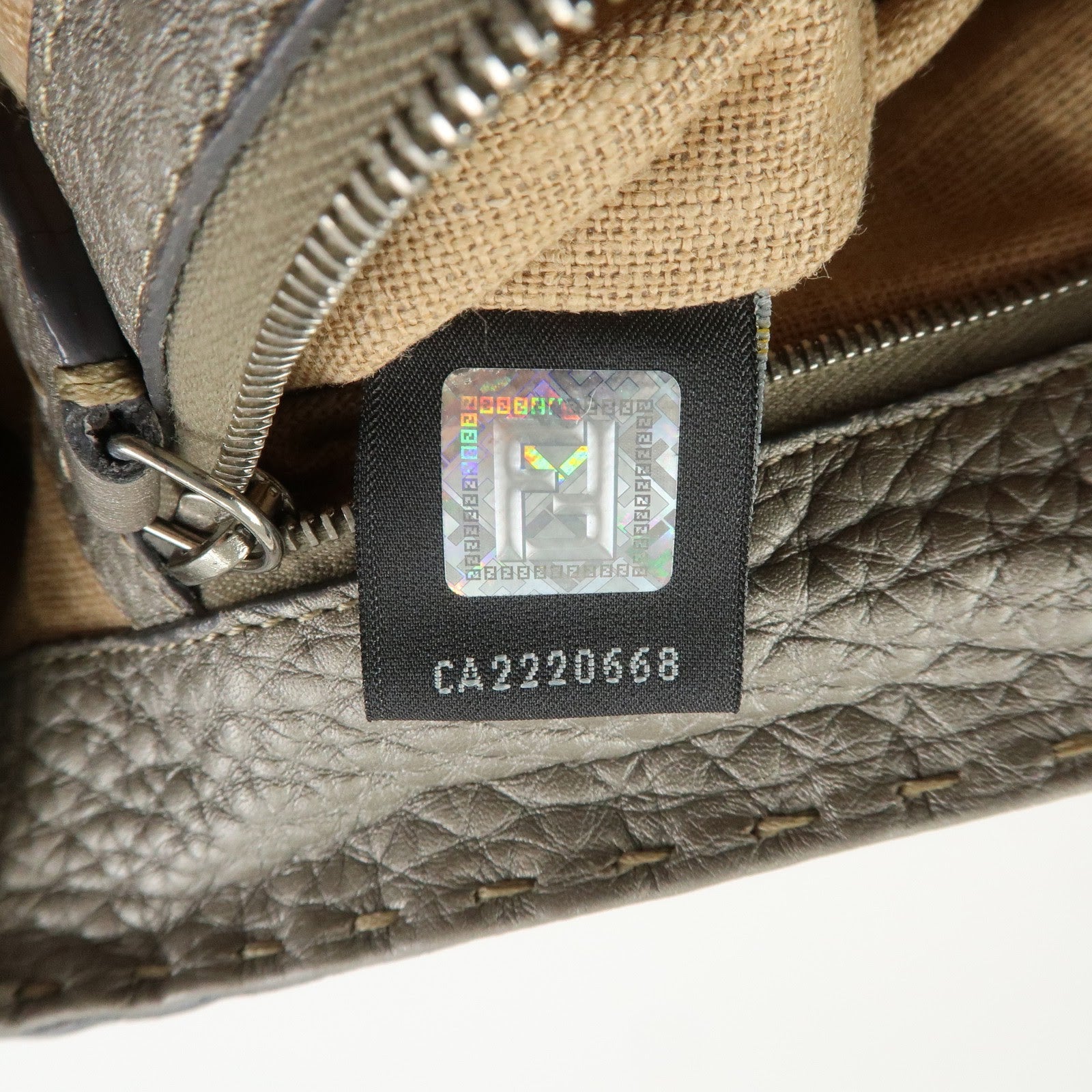 FENDI Seleria Mini Linda Leather Hand Shoulder Bag Greige 8BR486