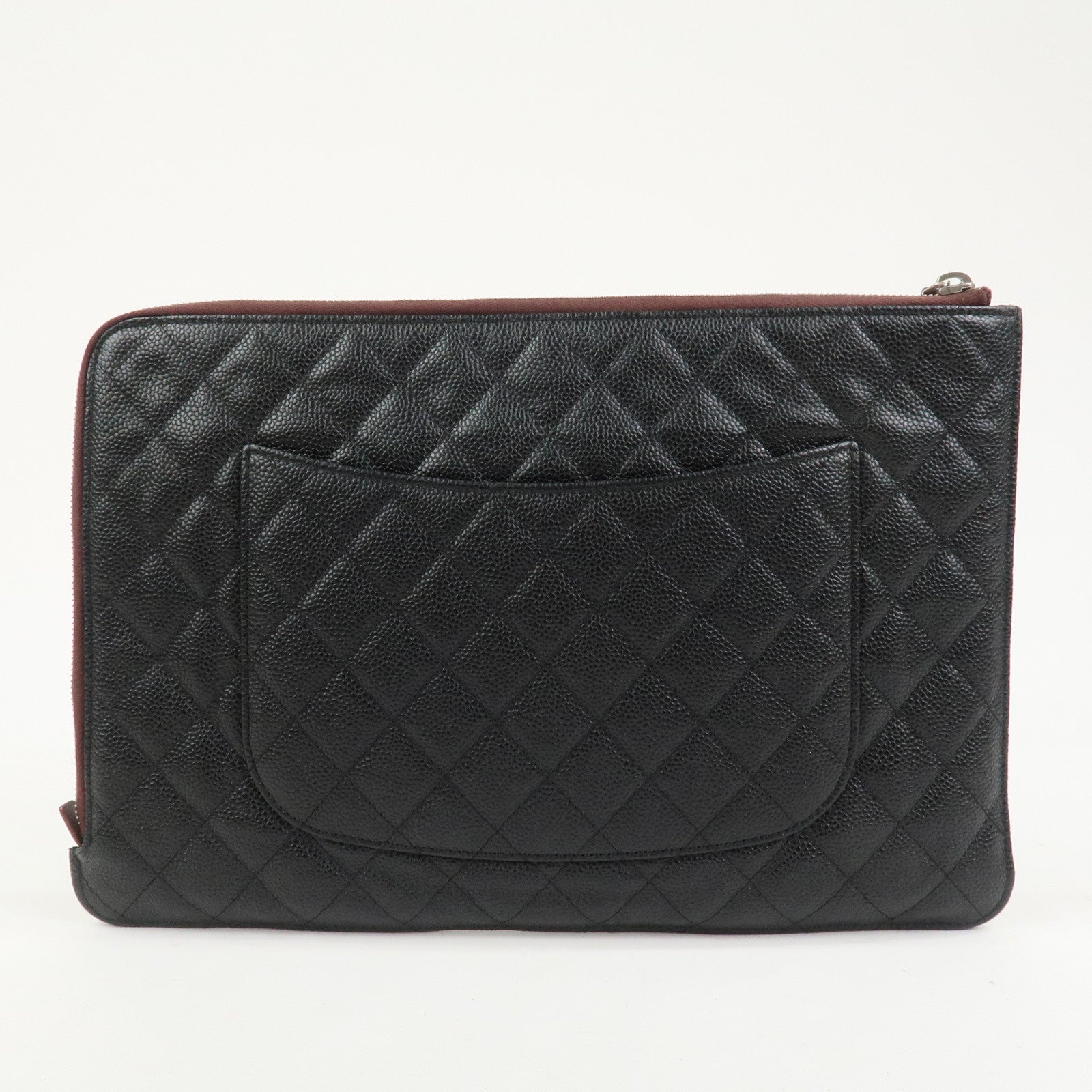 CHANEL COCO Mark Caviarskin Matelasse Clutch Bag Black A82388