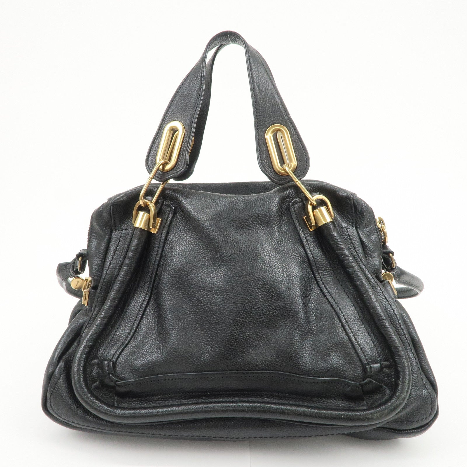 Chloe Paraty Logo Leather 2WAY Bag Shoulder Bag Hand Bag Black