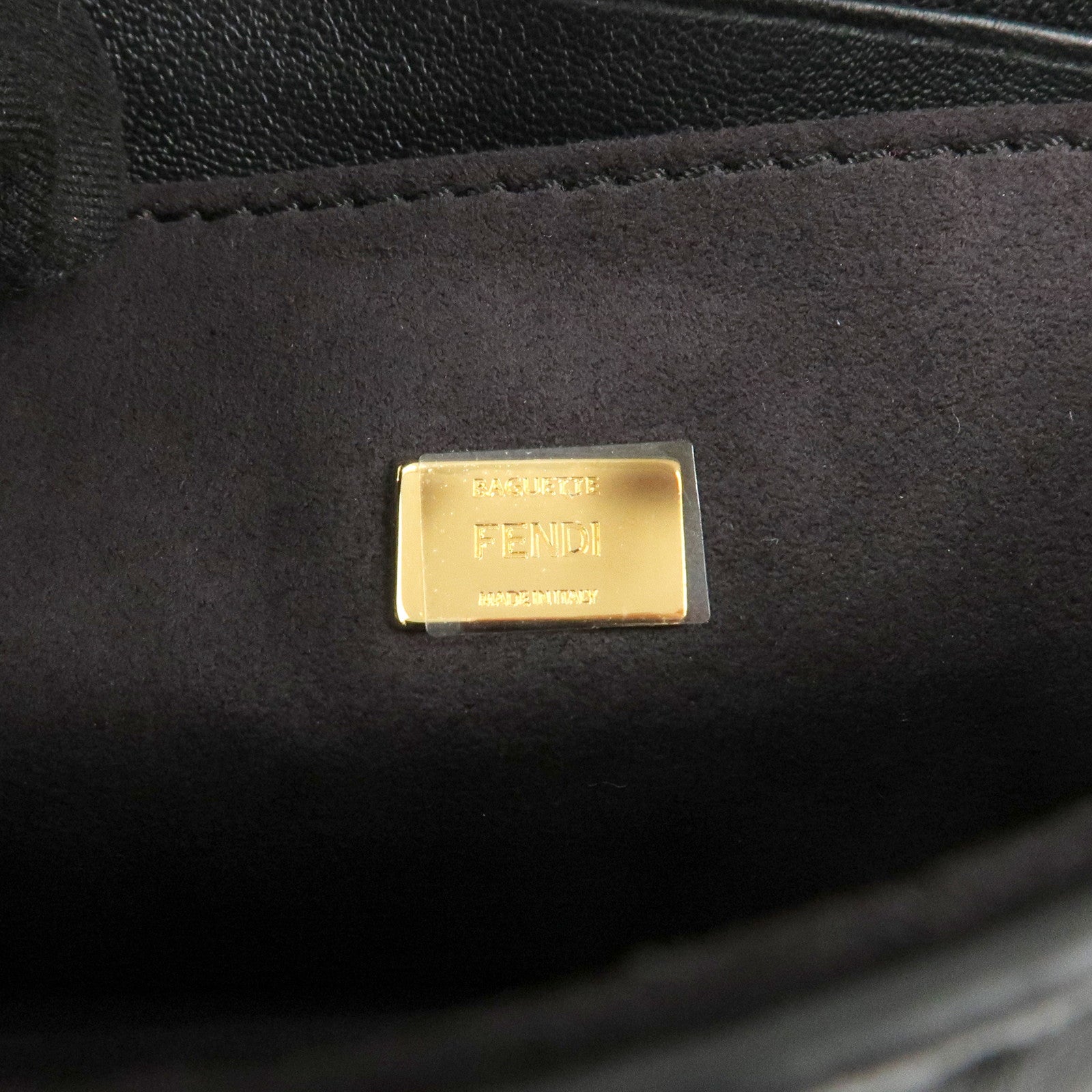 FENDI Leather Micro Baguette Shoulder Crossbody Bag Black 8M0354