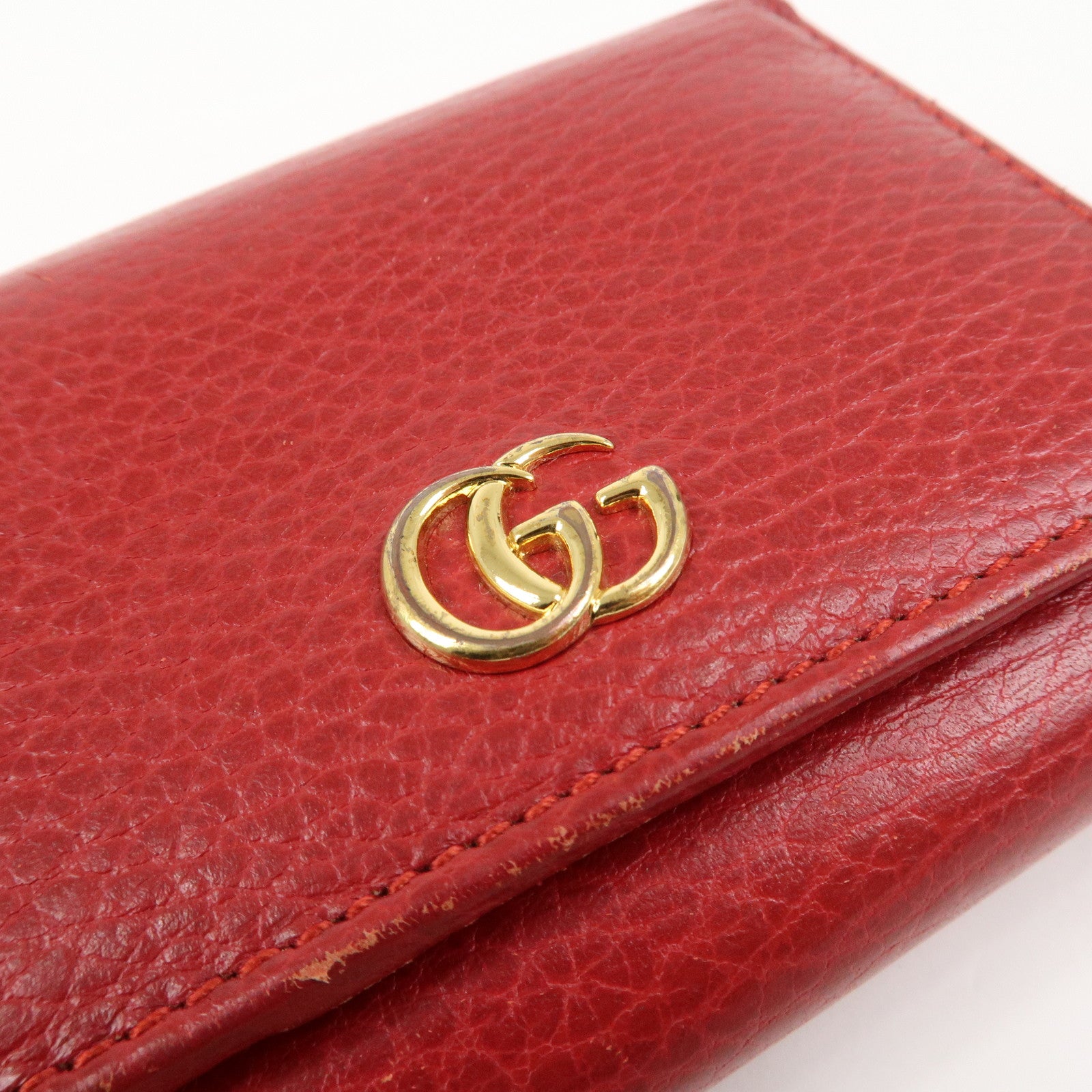 GUCCI GG Marmont Leather Tri-fold Compact Wallet Red 474746