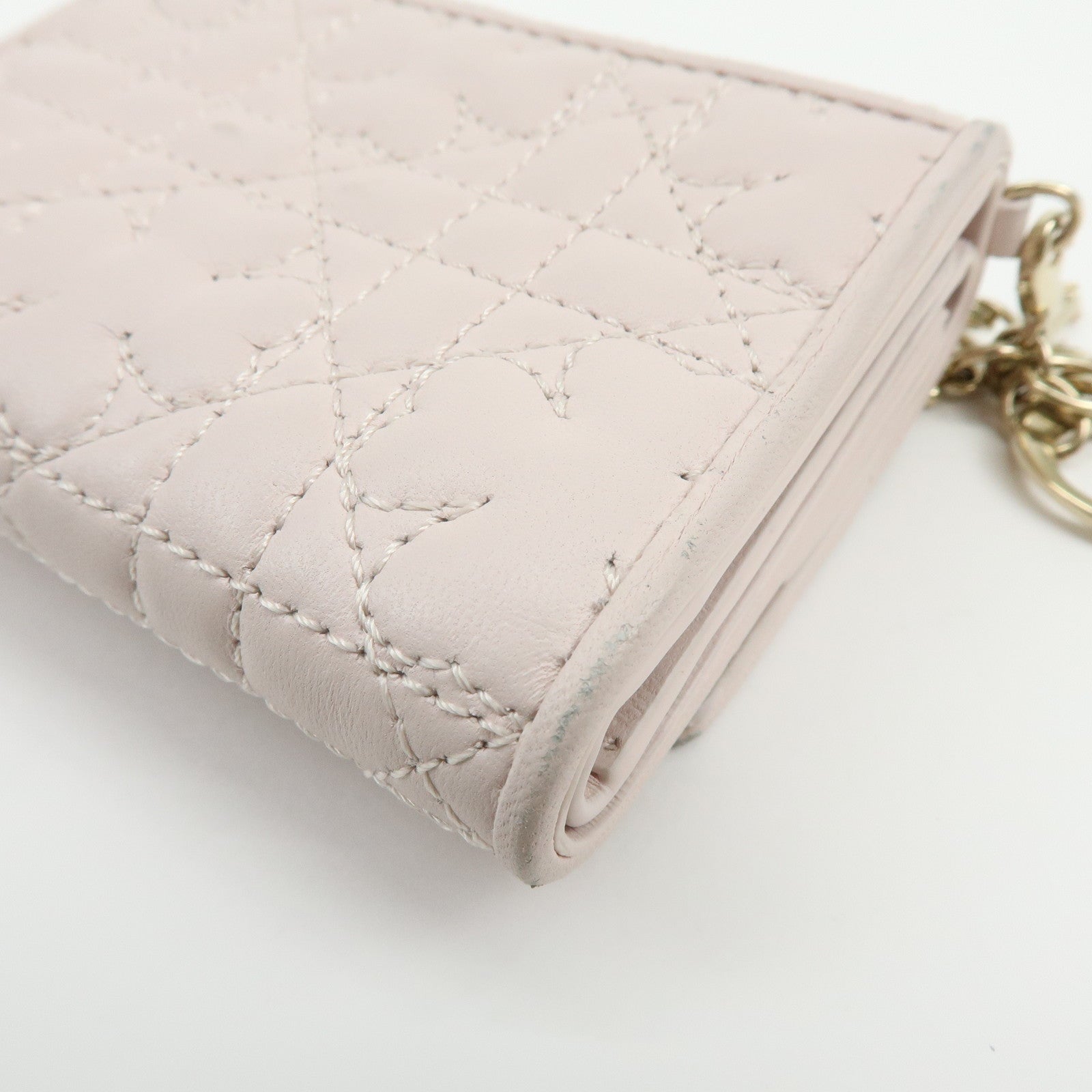 Christian Dior Cannage Leather Tri-fold Compact Wallet Light Pink