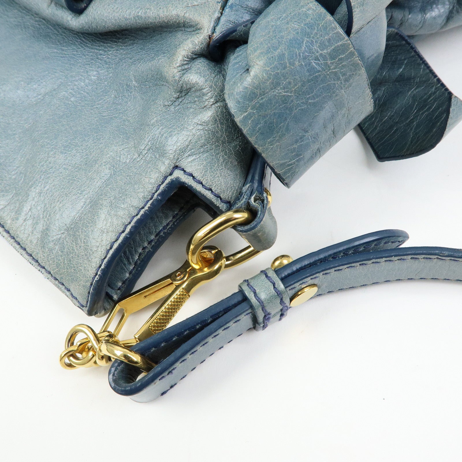 MIU MIU Side Ribbon Vittello Lux 2Way Bag Hand Shoulder Bag Blue