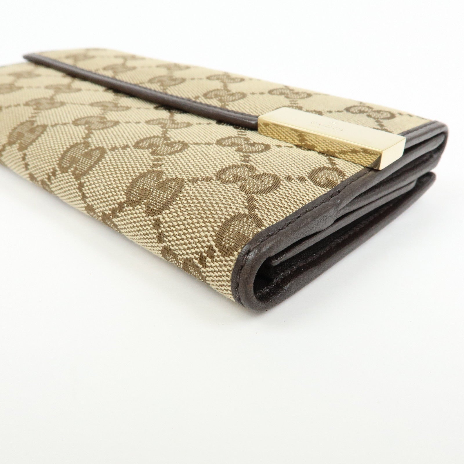 GUCCI GG Canvas Leather Long Wallet Beige Brown 257012