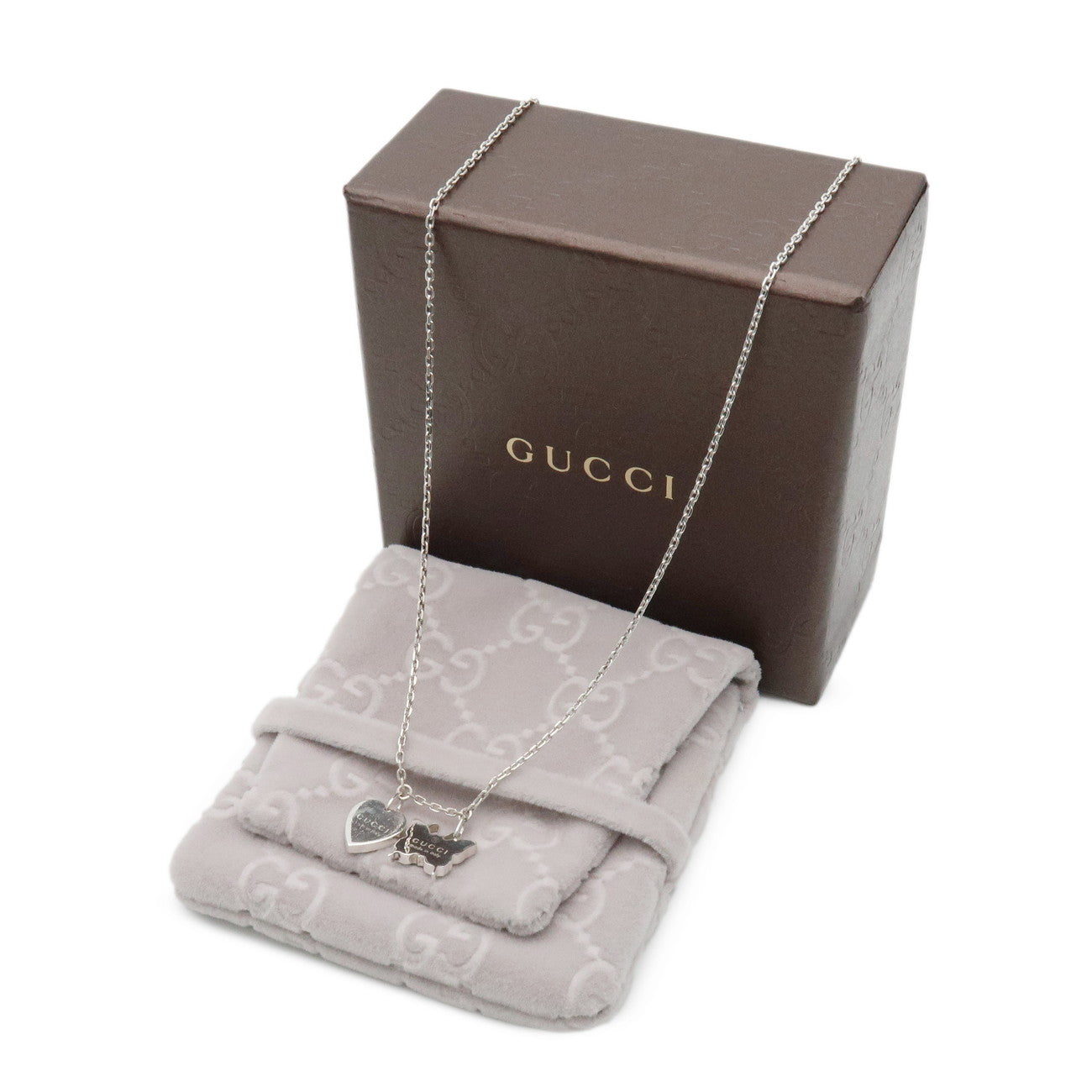 GUCCI Butterfly Heart Motif Necklace SV925 Silver 223983