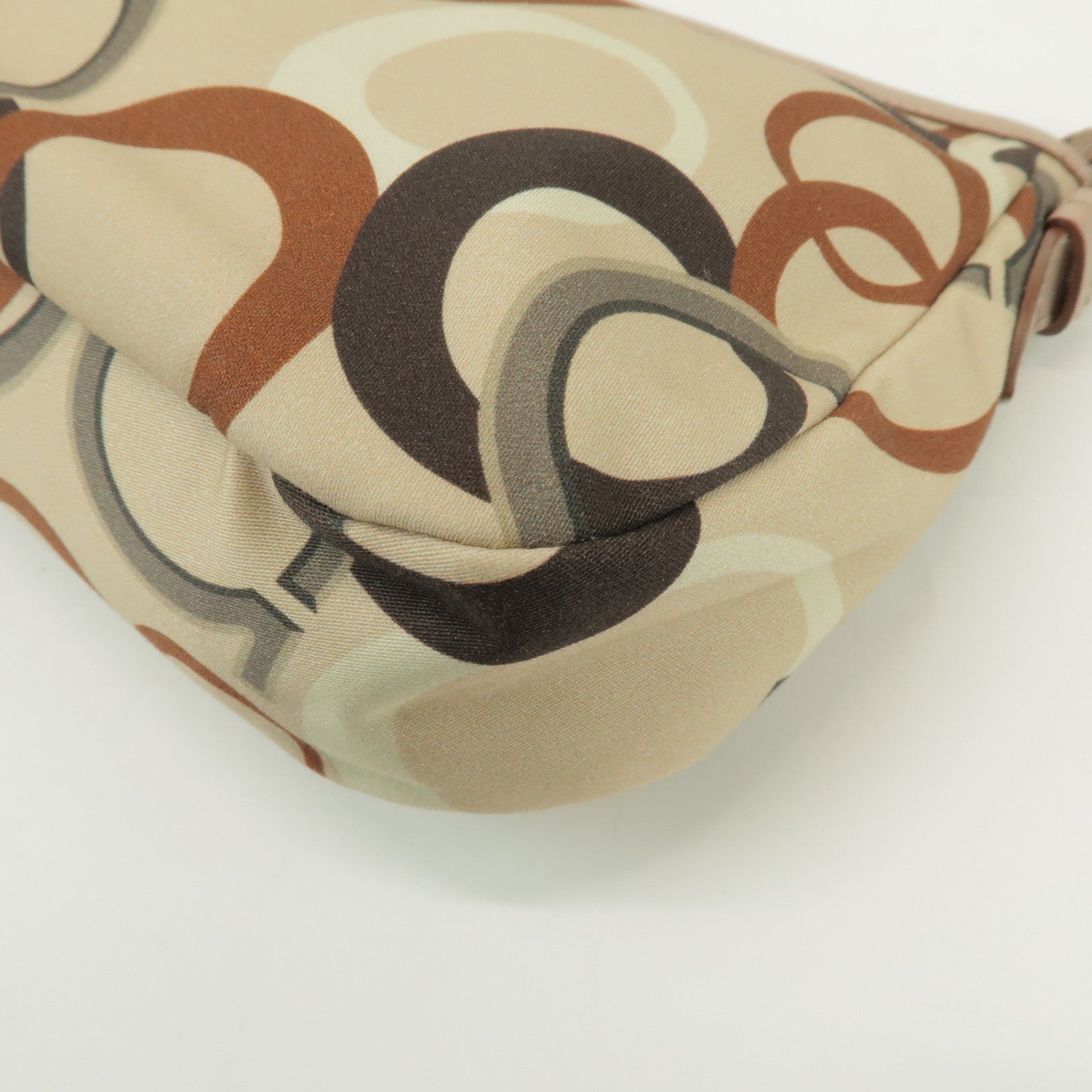 Ferragamo Gancini Nylon Leather Hand Bag Shoulder Bag Beige Brown