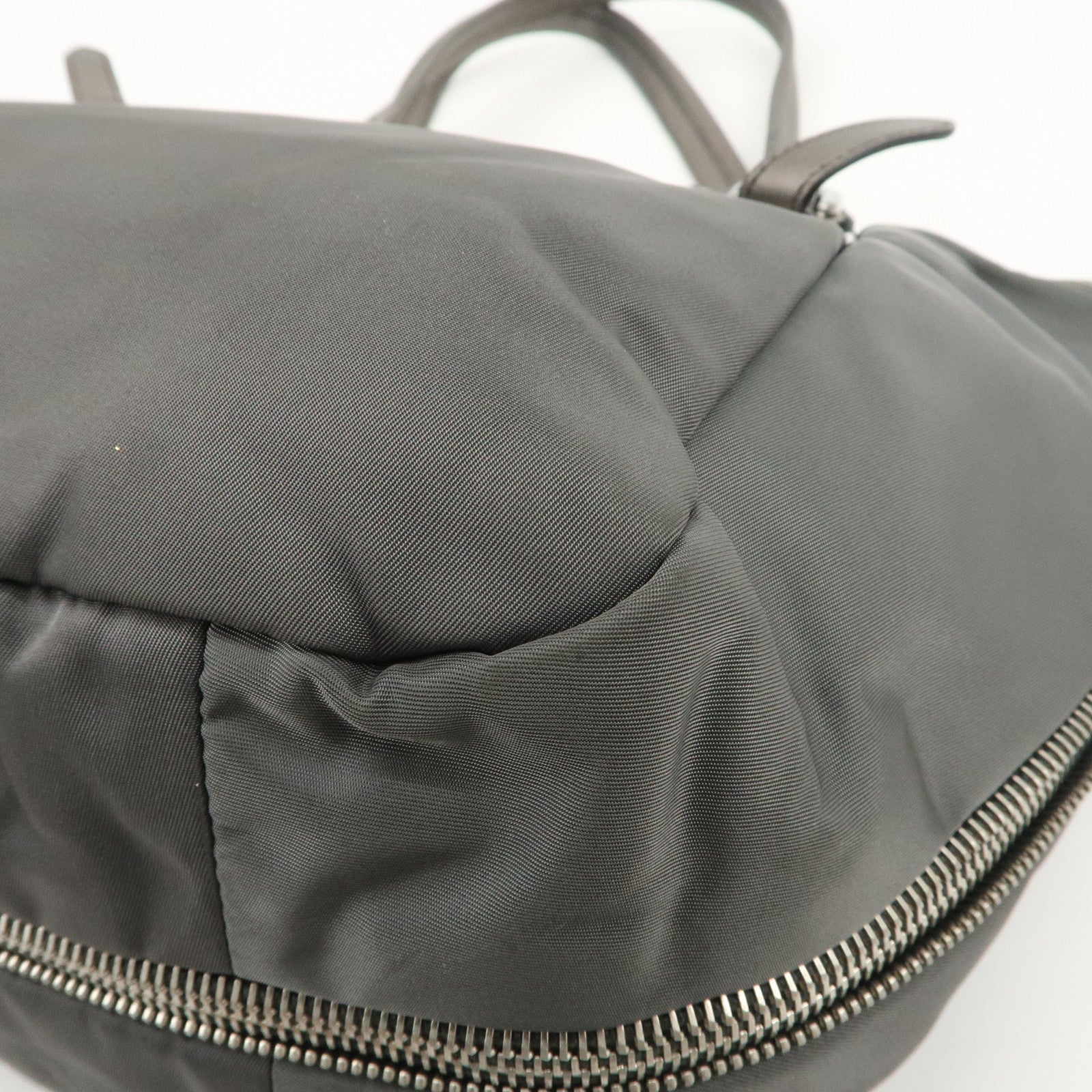 PRADA Logo Nylon Leather Tote Bag Shoulder Bag Gray BR4007