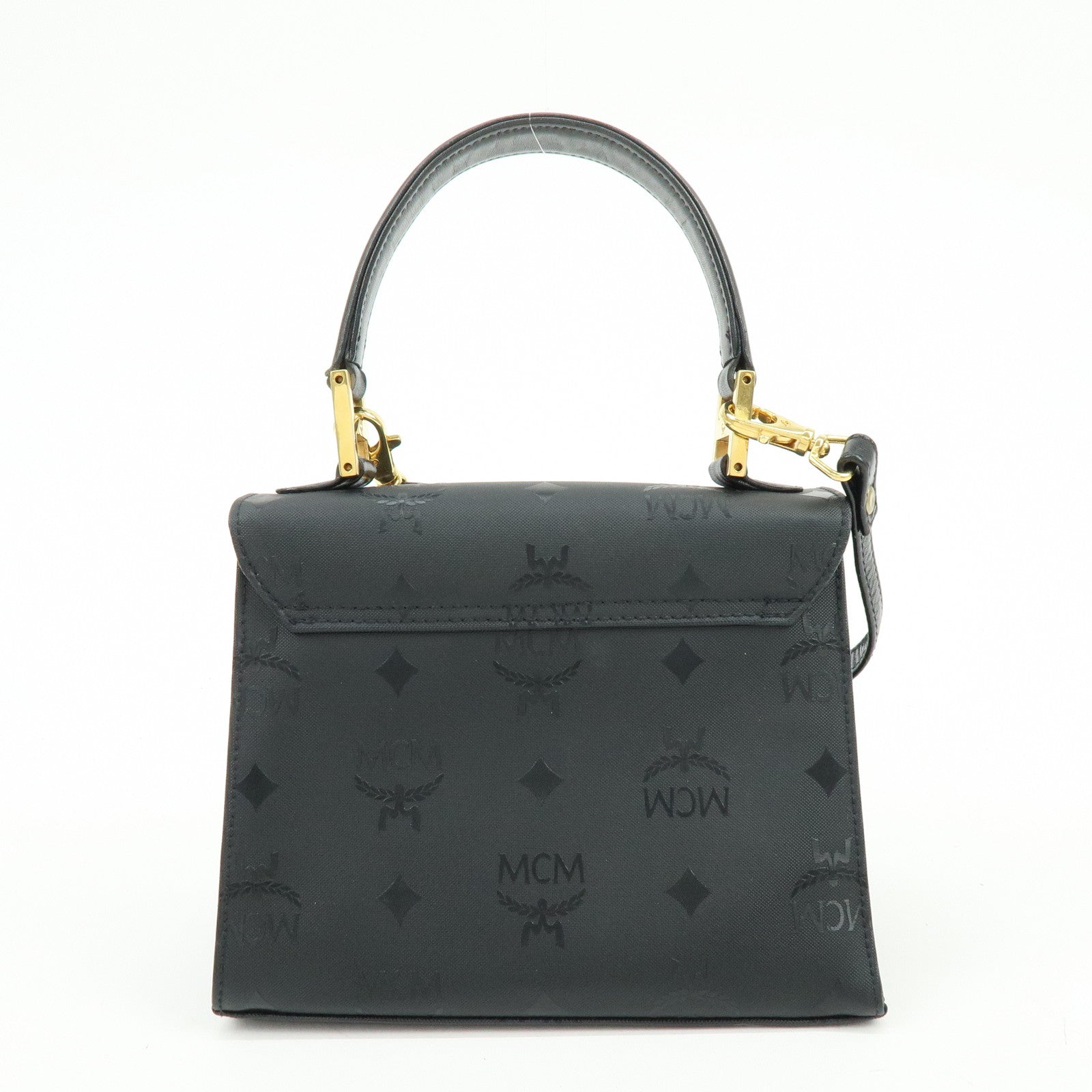 MCM Visetos PVC Leather 2Way Bag Hand Bag Shoulder Bag Black