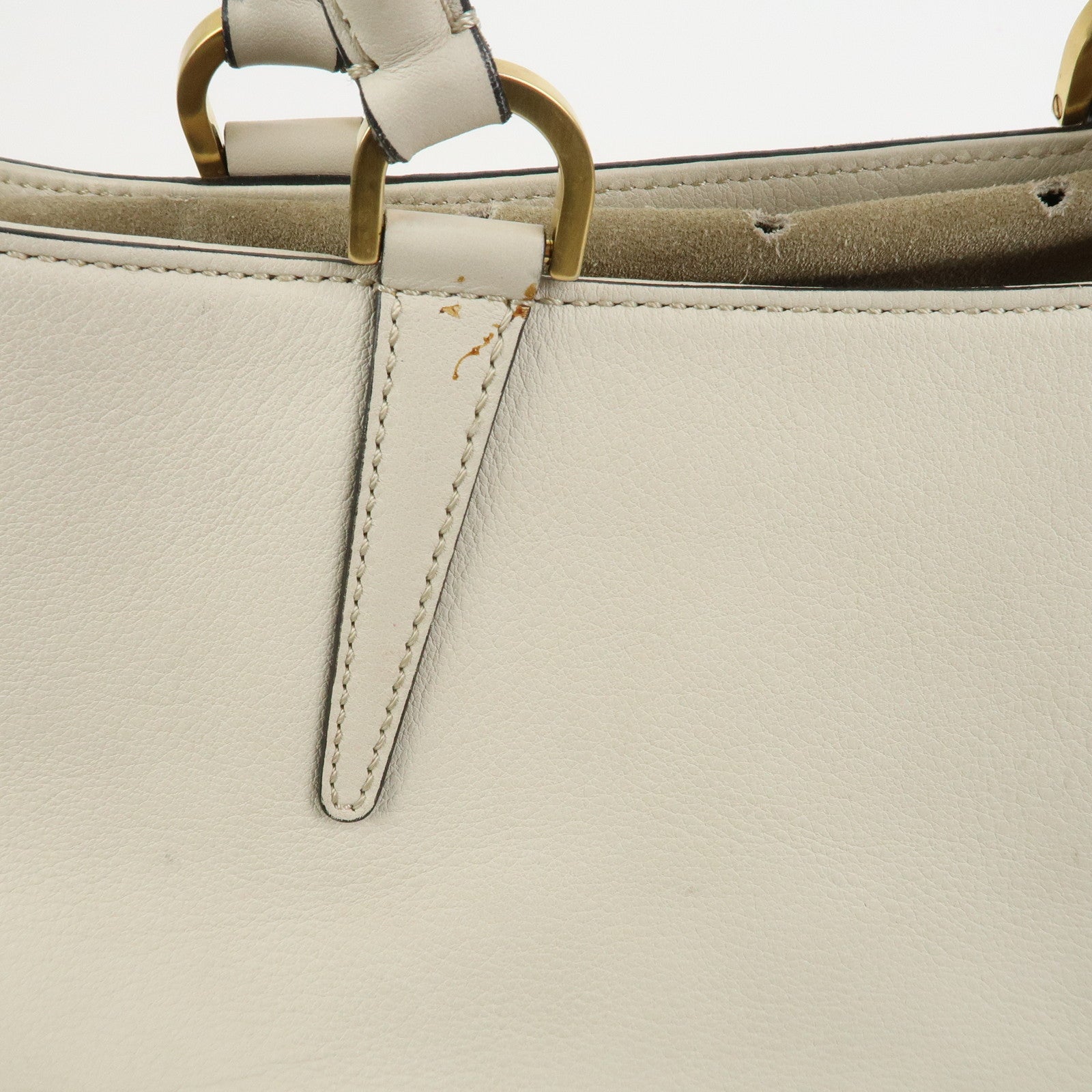 FENDI Logo Leather 2Way Bag Hand Bag Shoulder Bag Ivory 8BN238