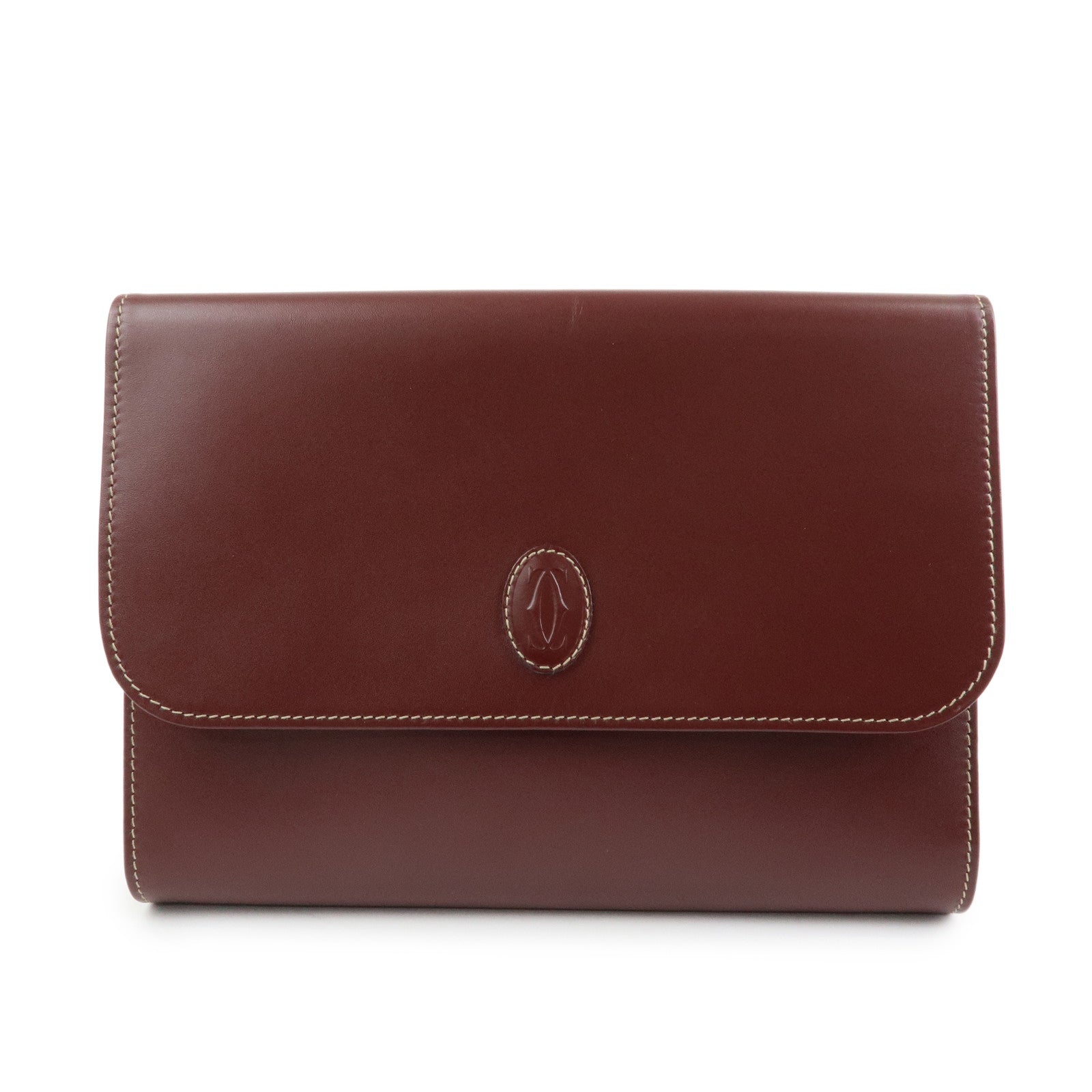 Cartier Must de Cartier Leather Clutch Bag Flat Pouch Bordeaux