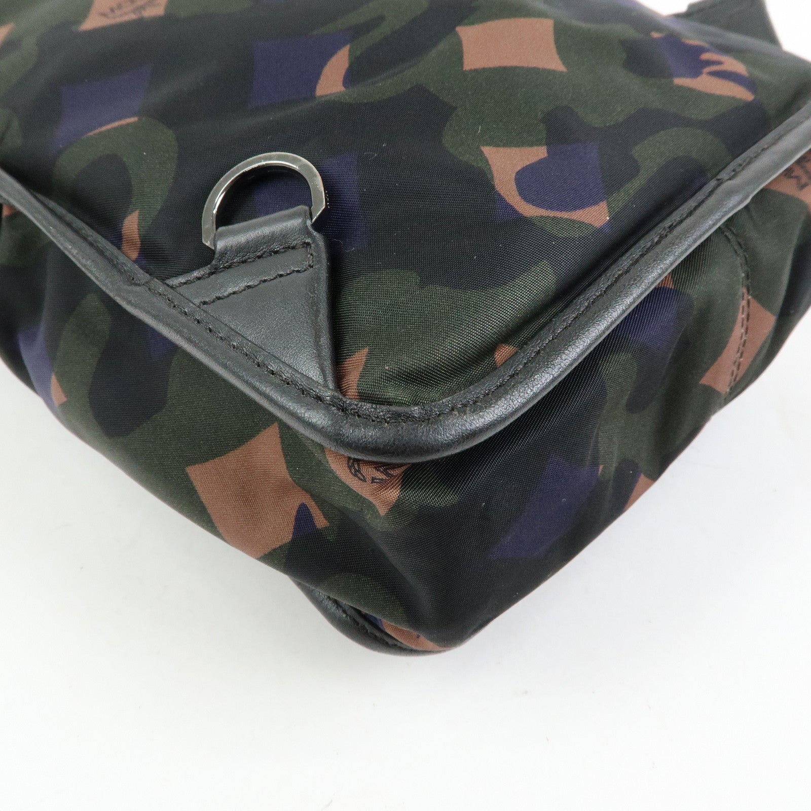 MCM Logo Nylon Leather Cross Body Bag Shoulder Bag Dark Green Black