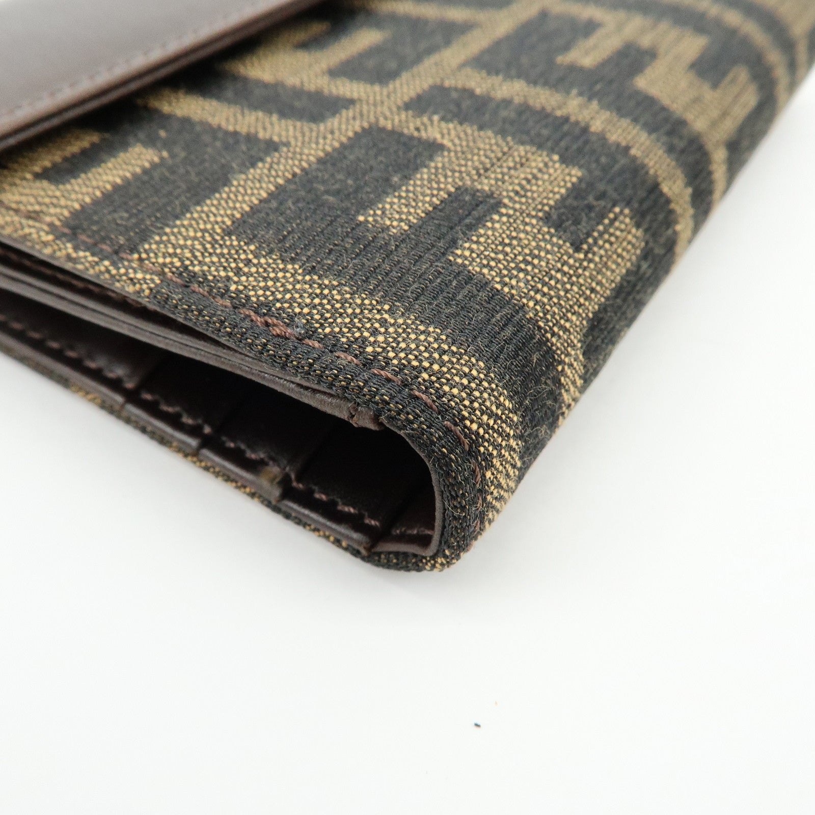FENDI Zucca Canvas Leather Bi-fold Compact Wallet Brown 8M0033
