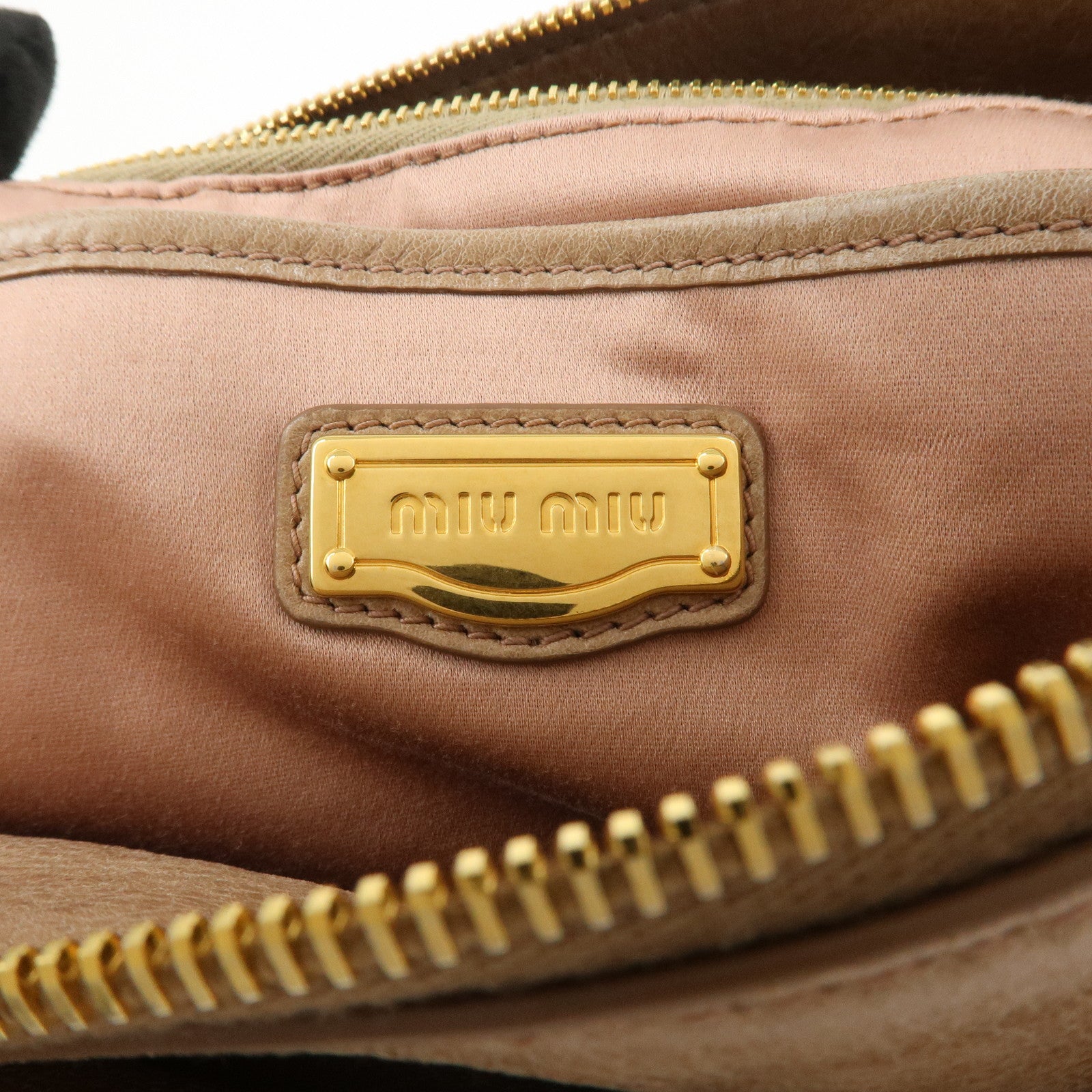 MIU MIU Ribbon Leather 2Way Bag Shoulder Bag Hand Bag Brown RT0365