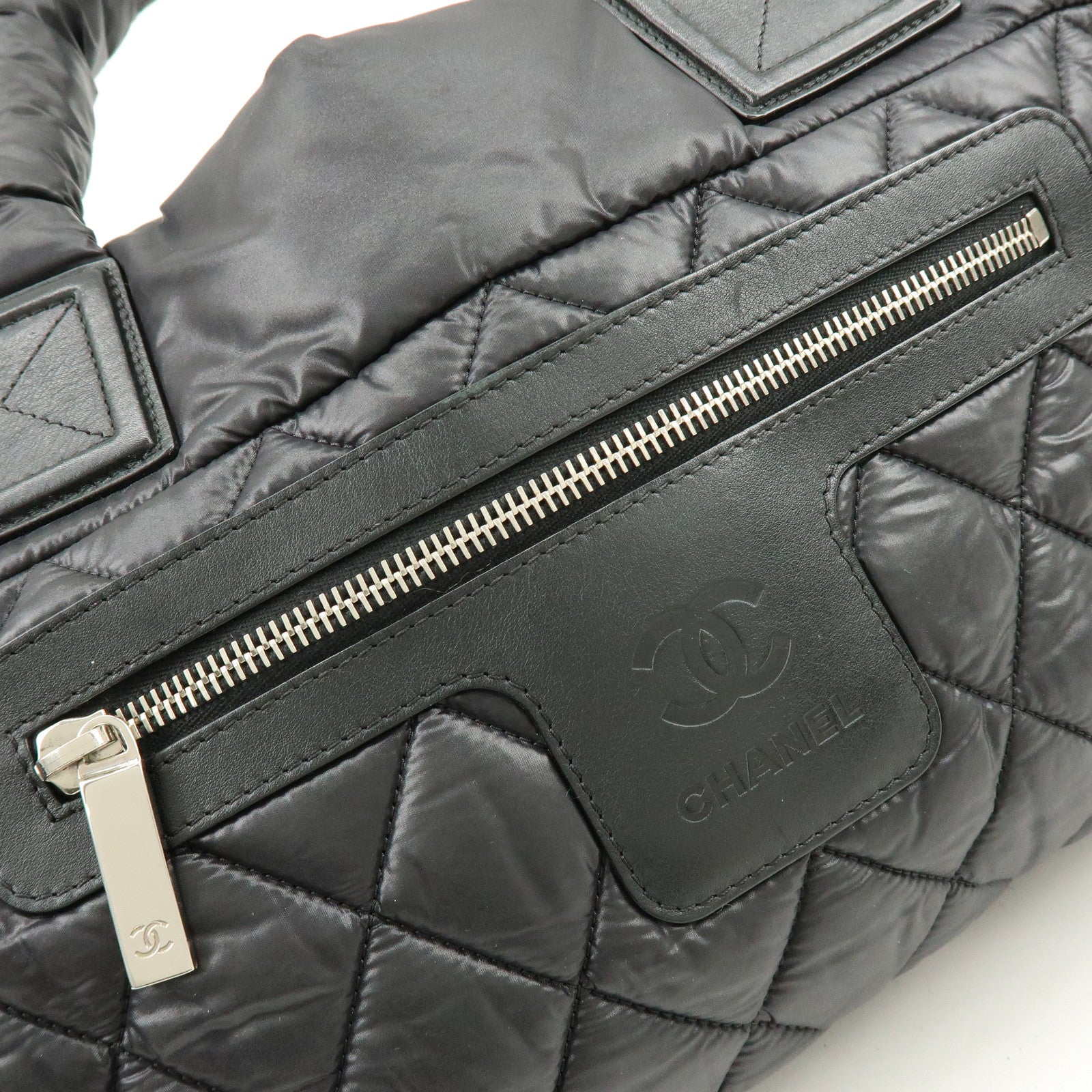 CHANEL COCO Cocoon PM Nylon Leather Tote Bag Hand Bag Black A48610