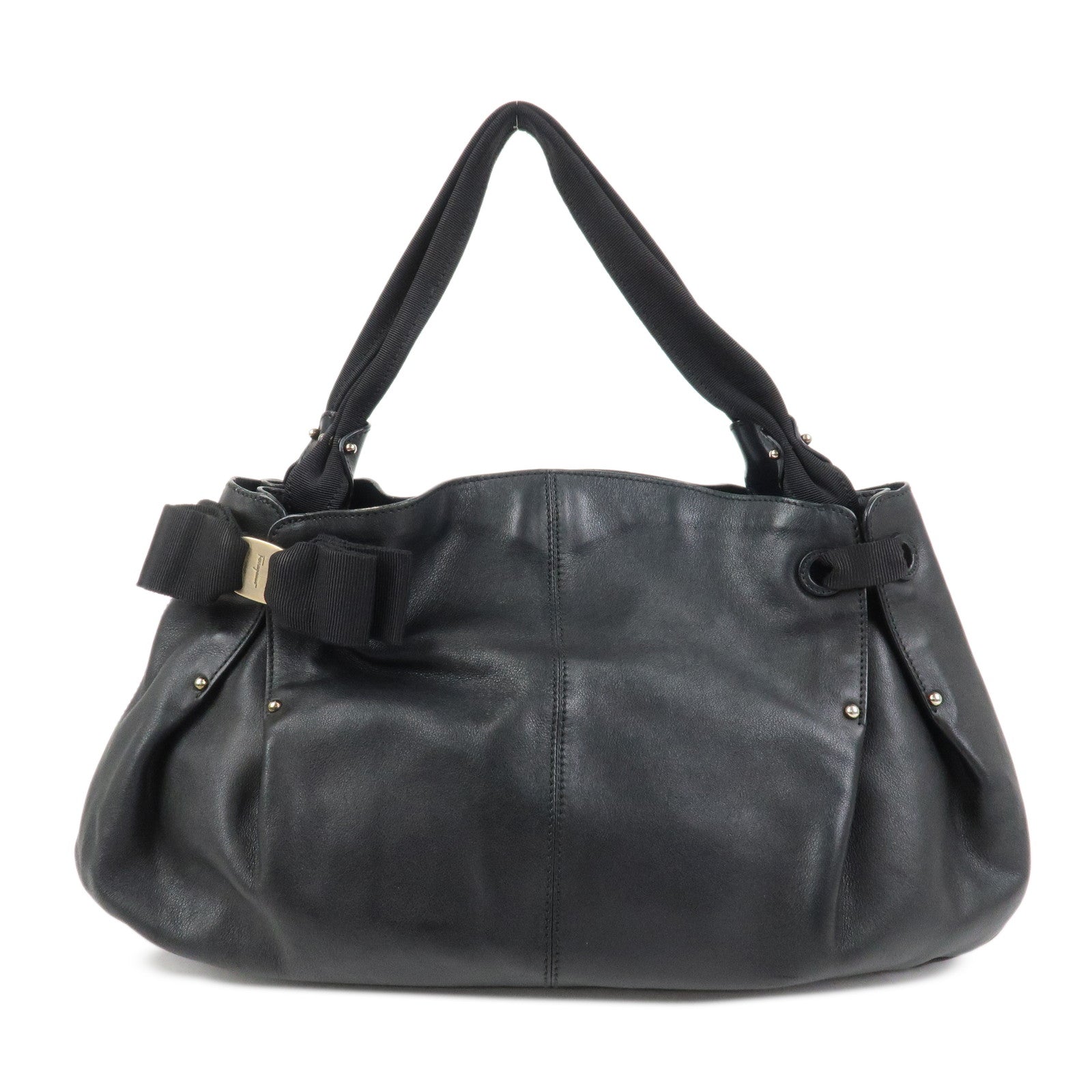 Ferragamo Vara Ribbon Leather Hand bag Shoulder Bag Black