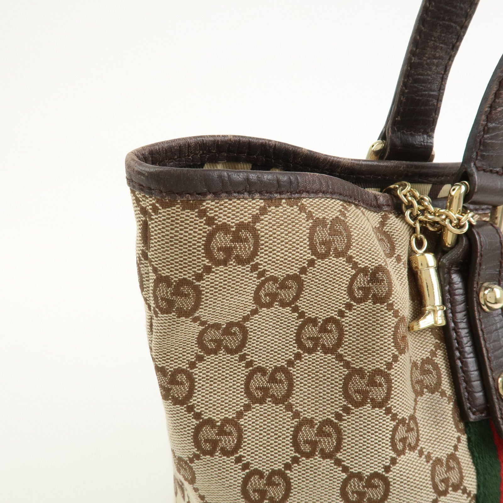 GUCCI Sherry GG Canvas Leather Tote Bag Hand Bag Brown 137396