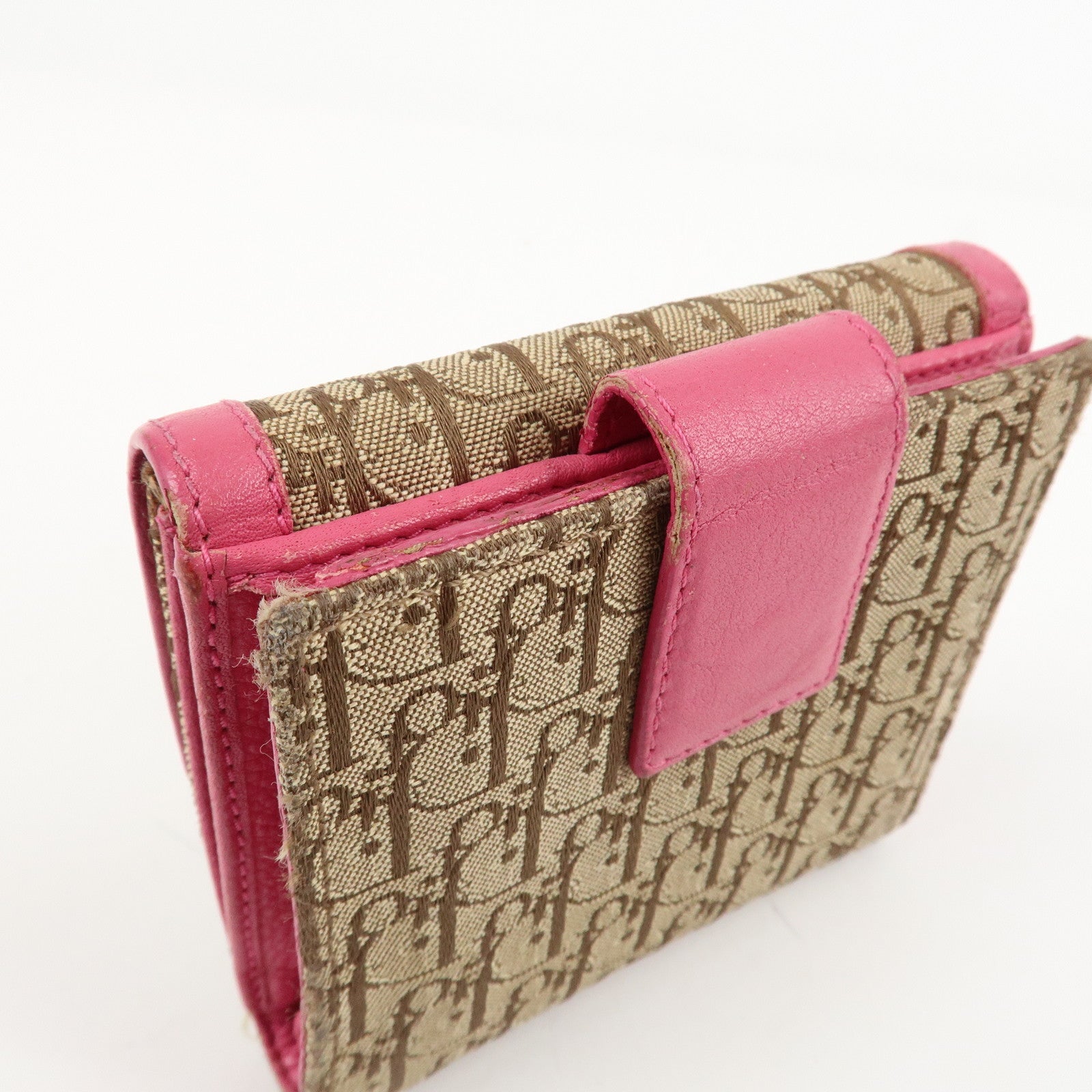 Christian Dior Street Chic Trotter Canvas Leather W Hook Wallet Pink Used