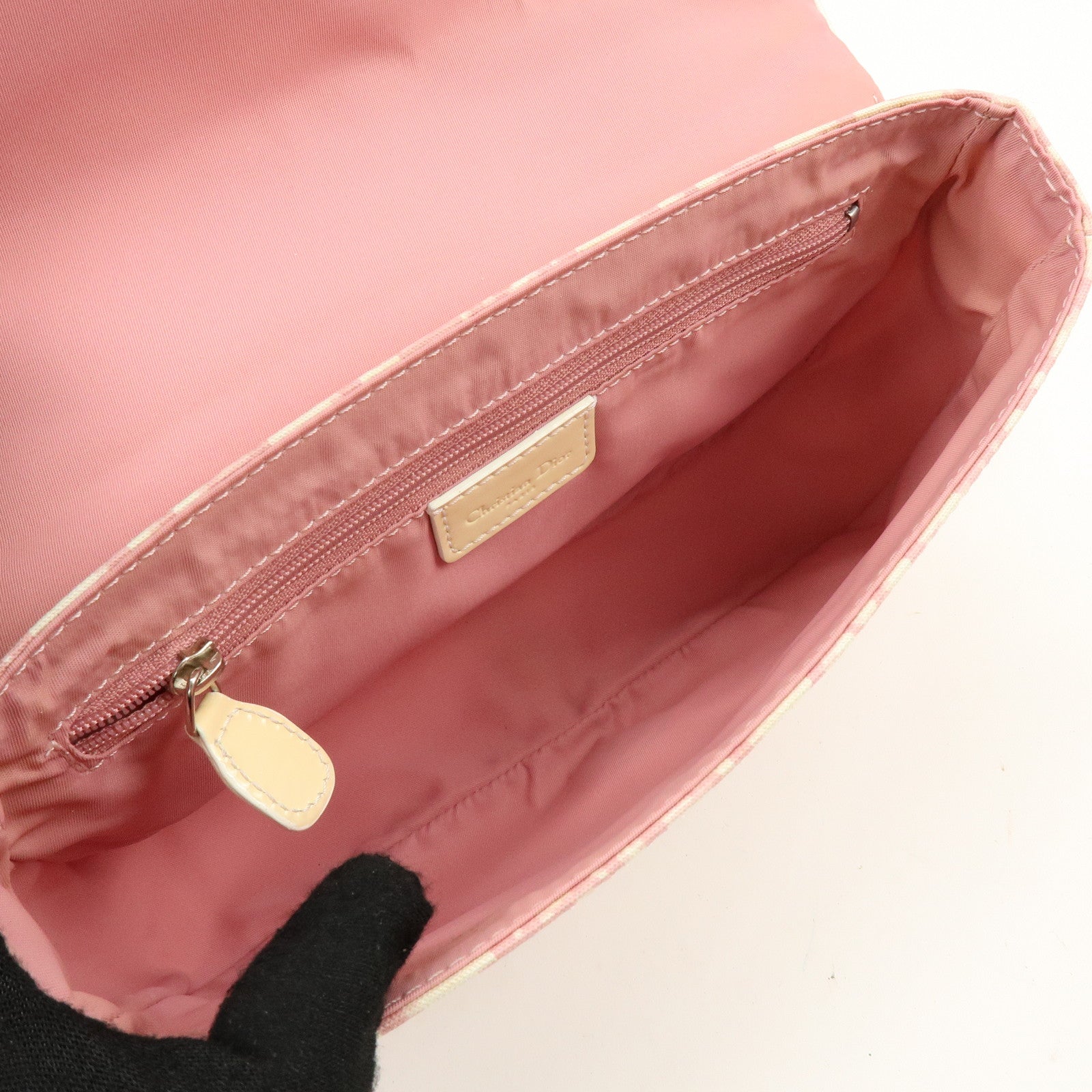 Christian Dior Trotter Canvas Rhinestone Leather Shoulder Bag Pink