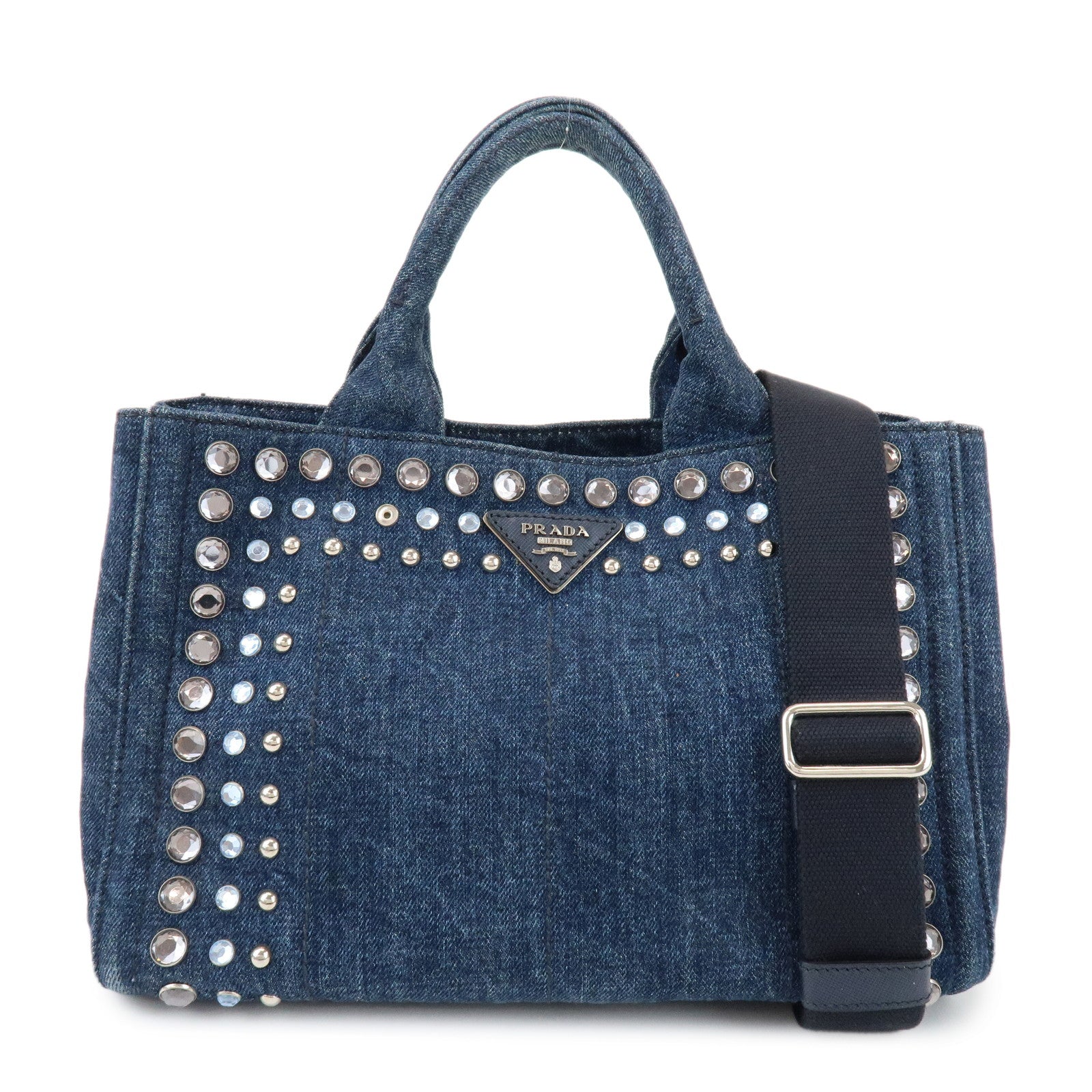 PRADA Canapa Mini 2Way Bag Hand Shoulder Bag Denim Blue B2439G