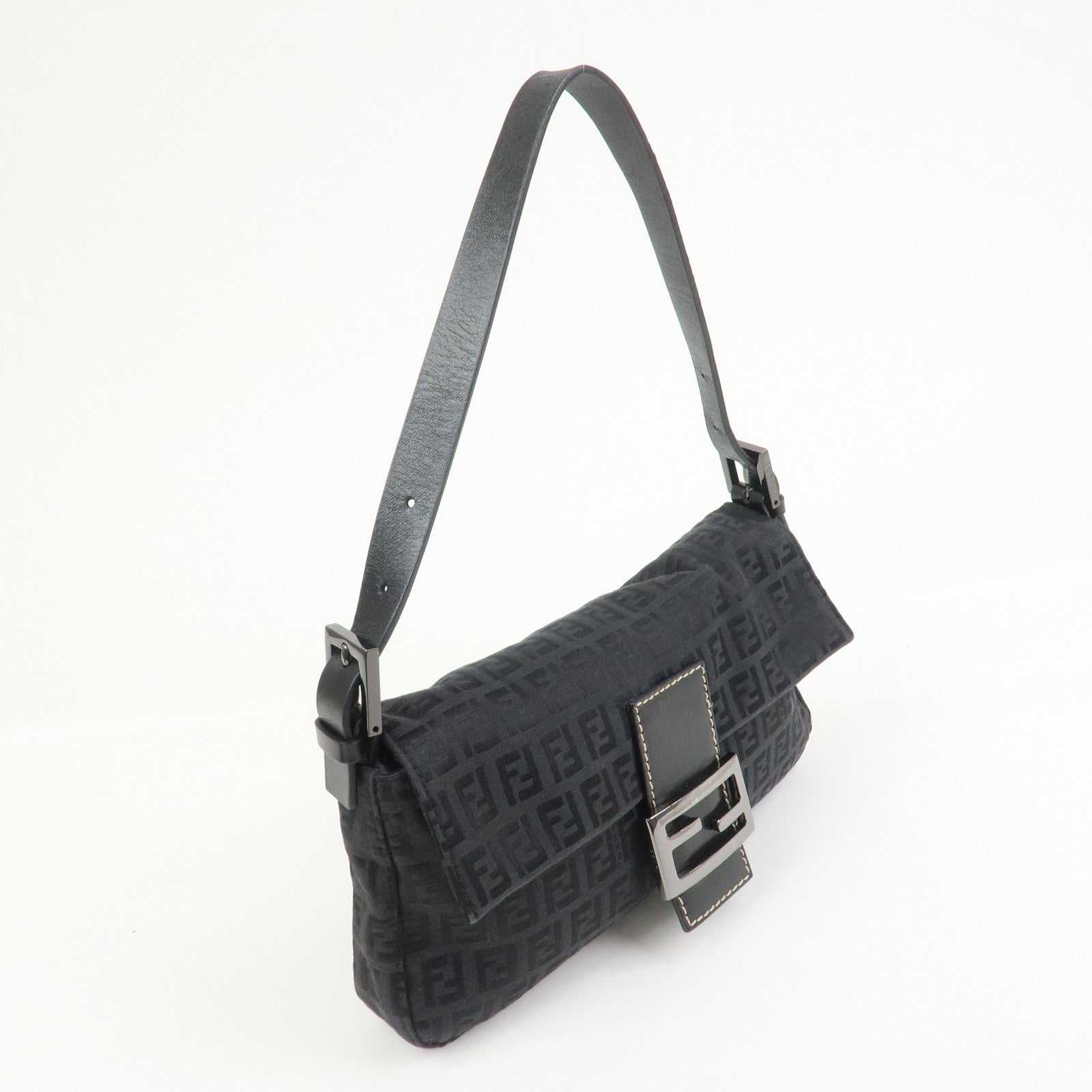 FENDI Mamma Baguette Zucchino Canvas Leather Shoulder Bag 8BR000