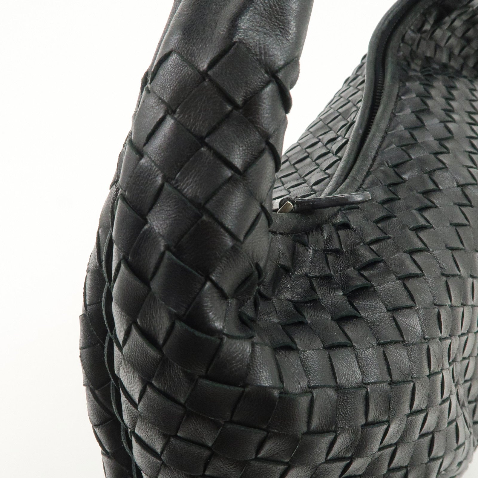 BOTTEGA VENETA Intrecciato Hobo Leather Shoulder Bag Black 232499