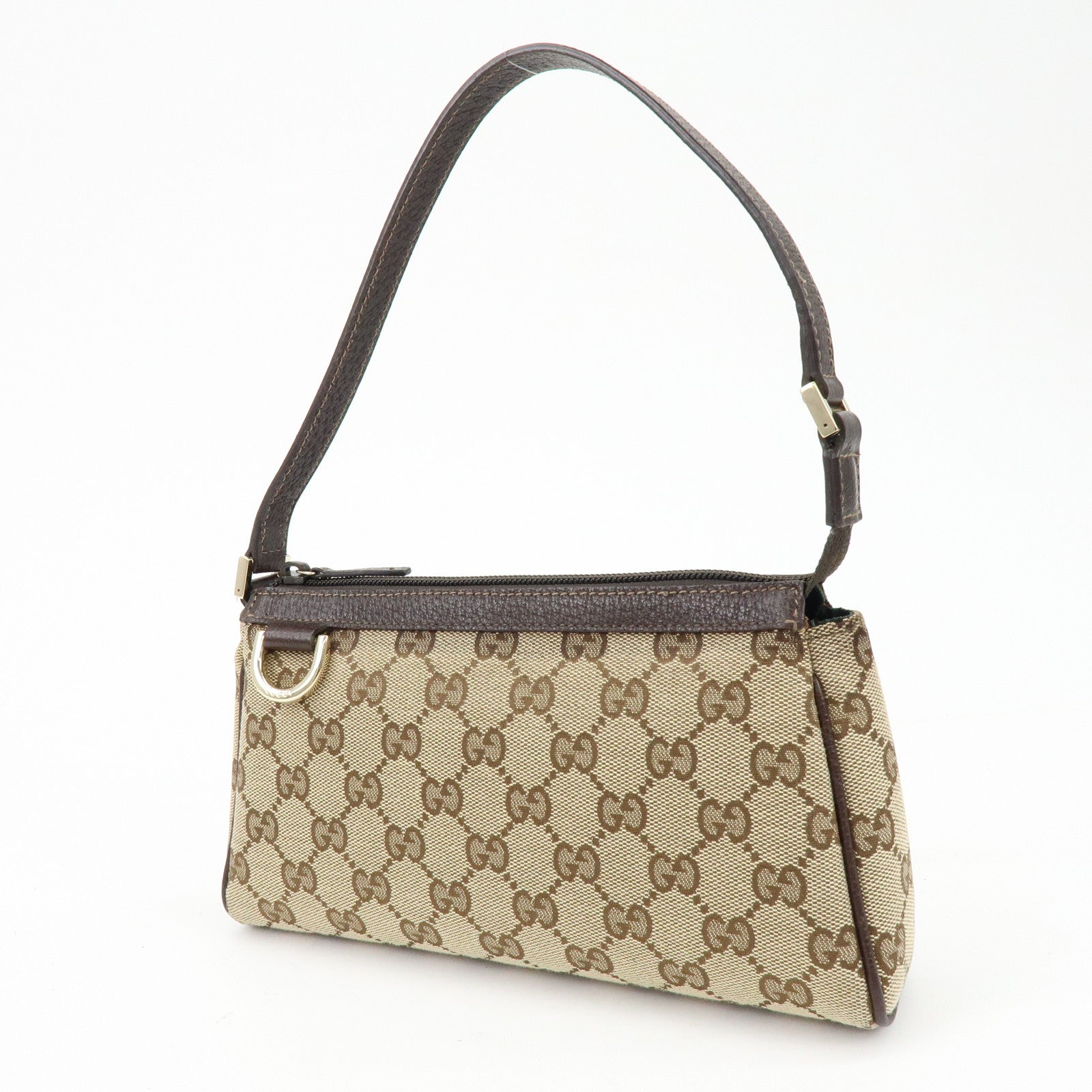 GUCCI Abbey GG Canvas Leather Pouch Hand Bag Beige Brown 145750