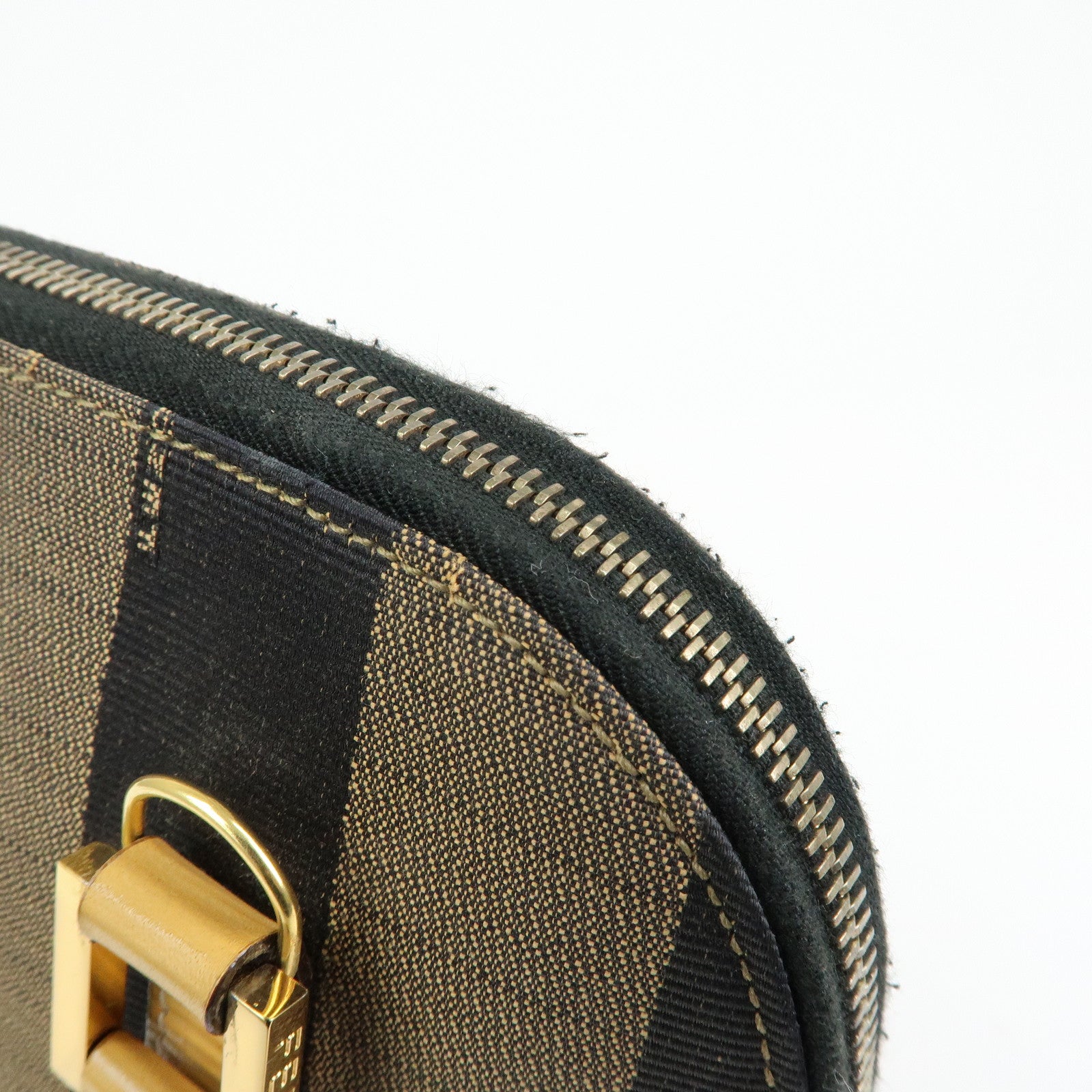 FENDI Pequin Canvas Leather 2Way Bag Hand Bag Shoulder Bag Brown