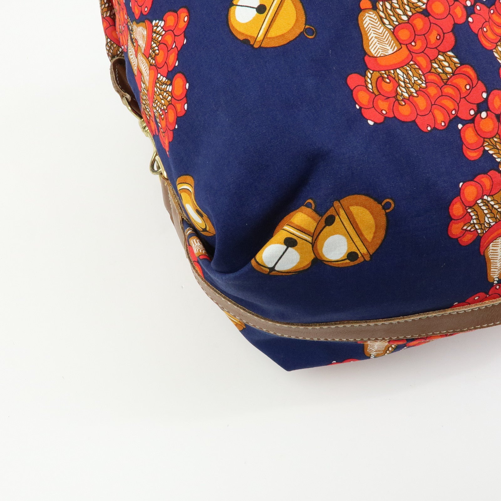LOEWE Canvas Leather Boston Bag Travel Bag Navy Red Brown