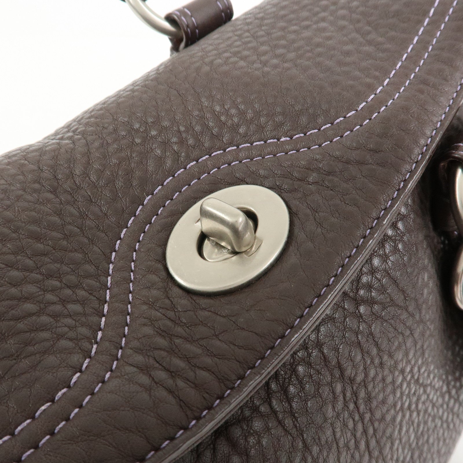 COACH Logo Leather Shoulder Bag Hand Bag Boston Bag Dark Brown