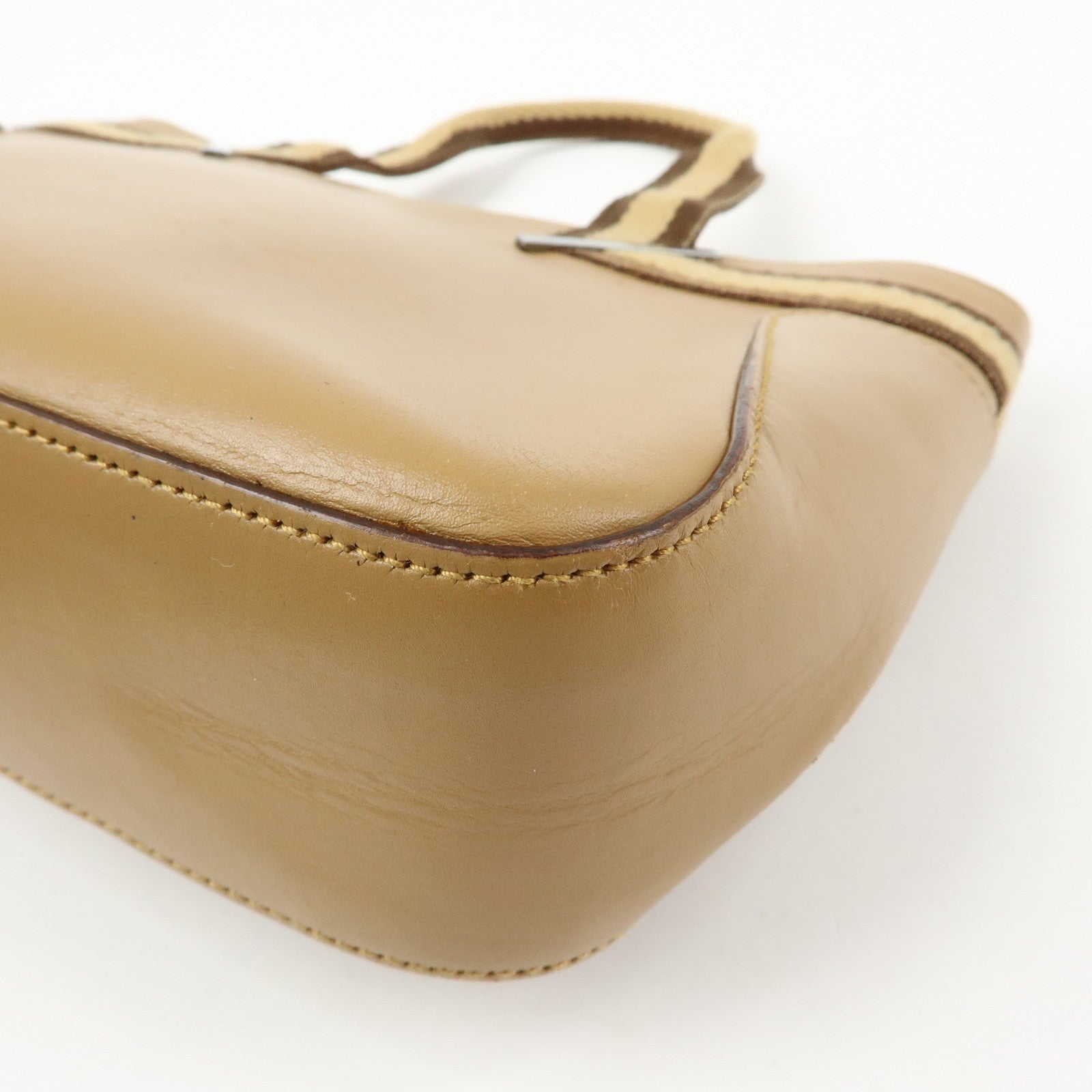 GUCCI Sherry Leather Canvas Hand Bag Beige Brown 000.0860