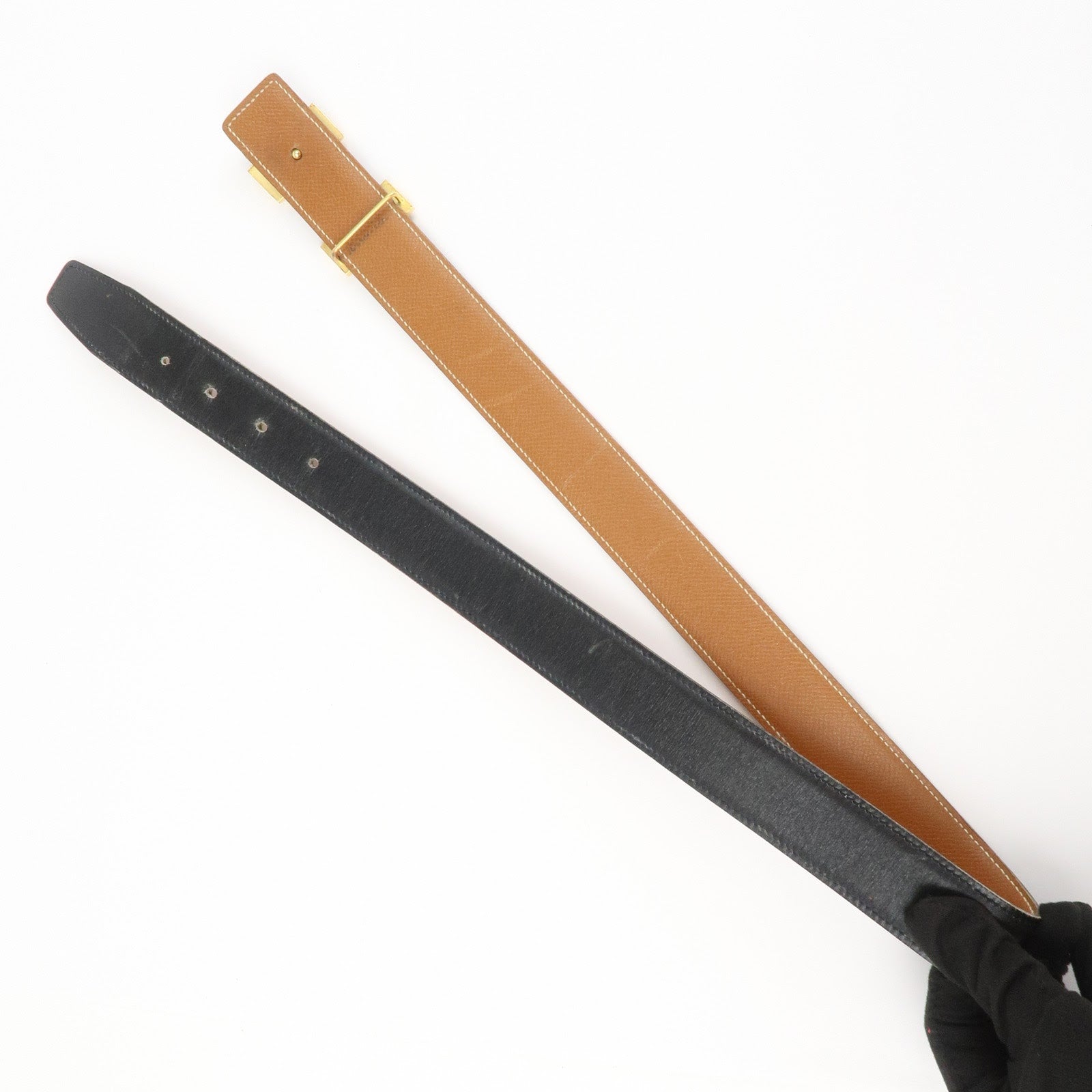 HERMES Leather H Buckle Reversible Constance Belt C Stamped