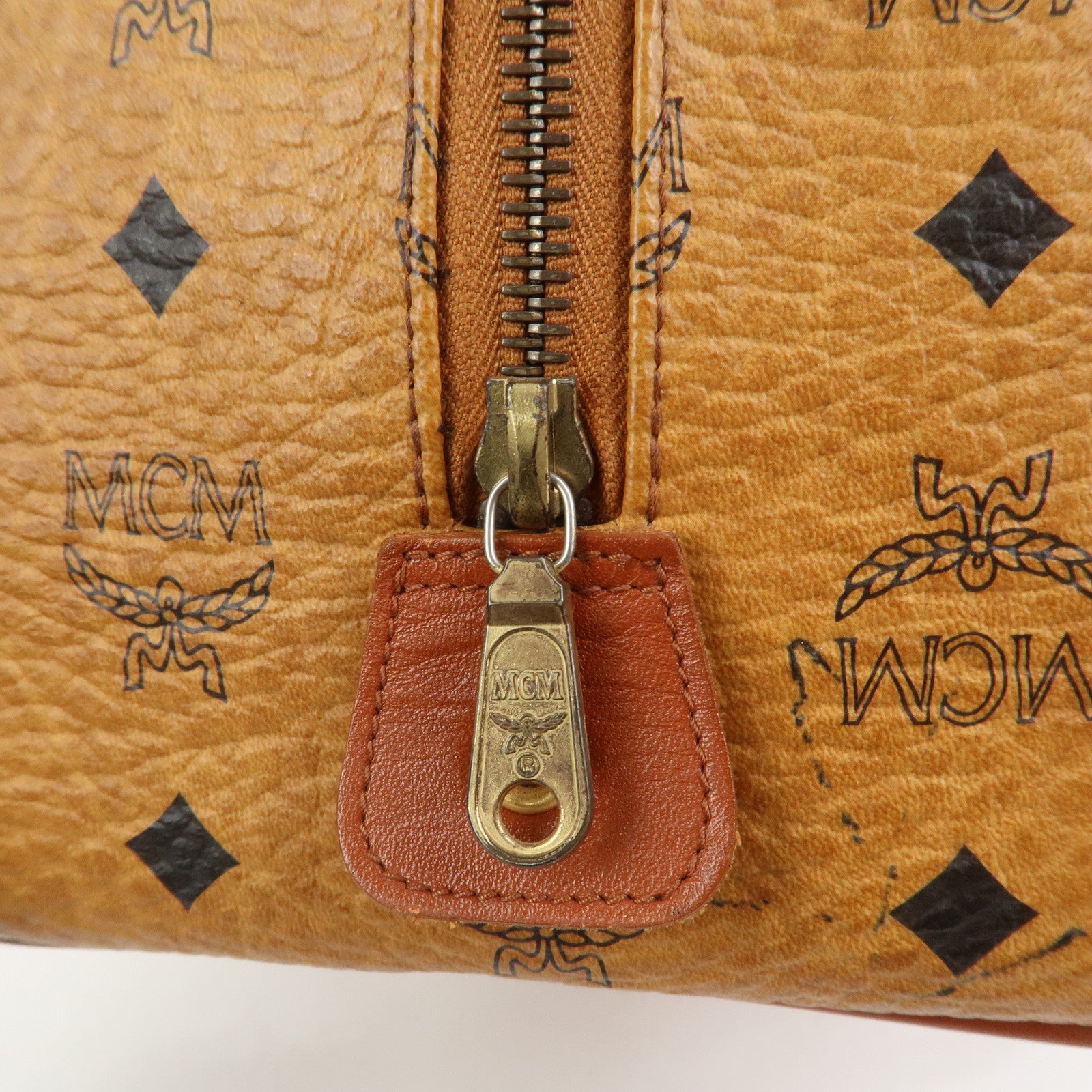 MCM Visetos Leather Boston Bag Hand Bag Brown