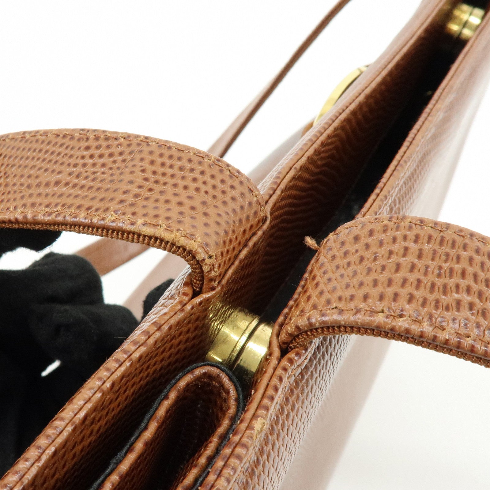 Ferragamo Vara Embossed Leather Tote Bag Shoulder Bag Brown