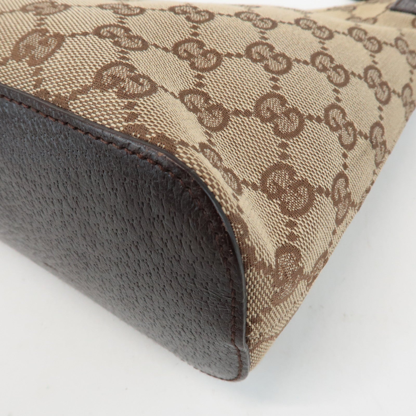 GUCCI GG Canvas Leather Shoulder Bag Hand Bag Beige Dark Brown 115002 Used