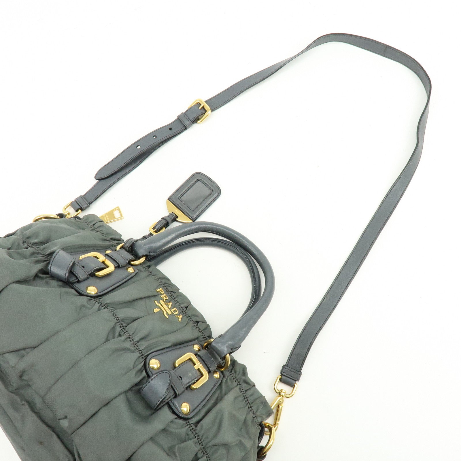 PRADA Nylon Leather 2Way Bag Hand Bag Shoulder Bag Gray BN1407