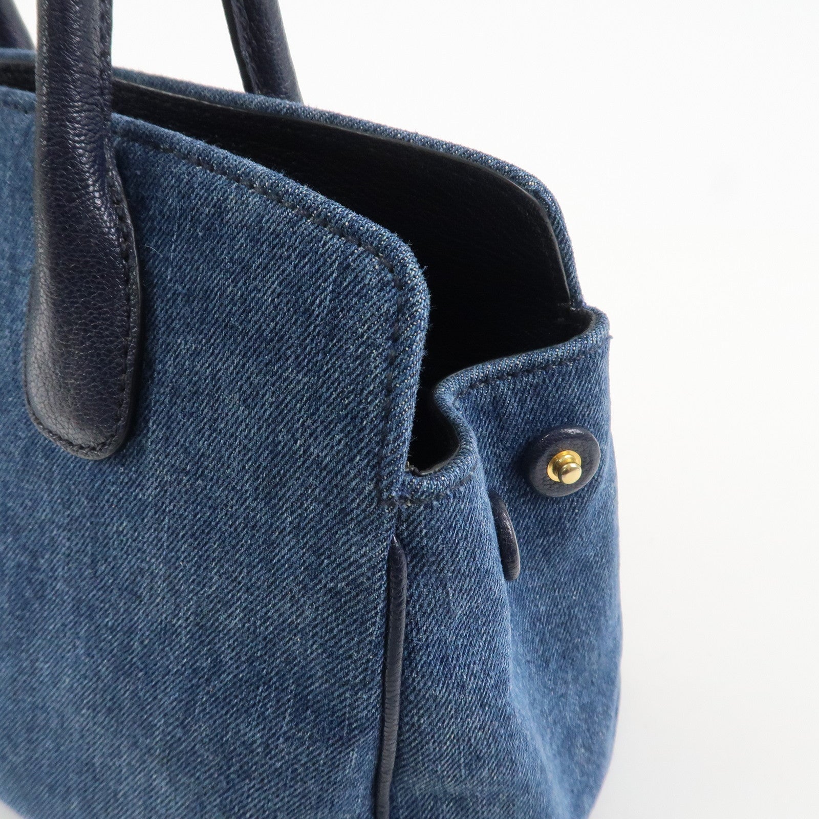 MIU MIU Madras Denim Leather 2Way Hand Bag Shoulder Bag 5BA130